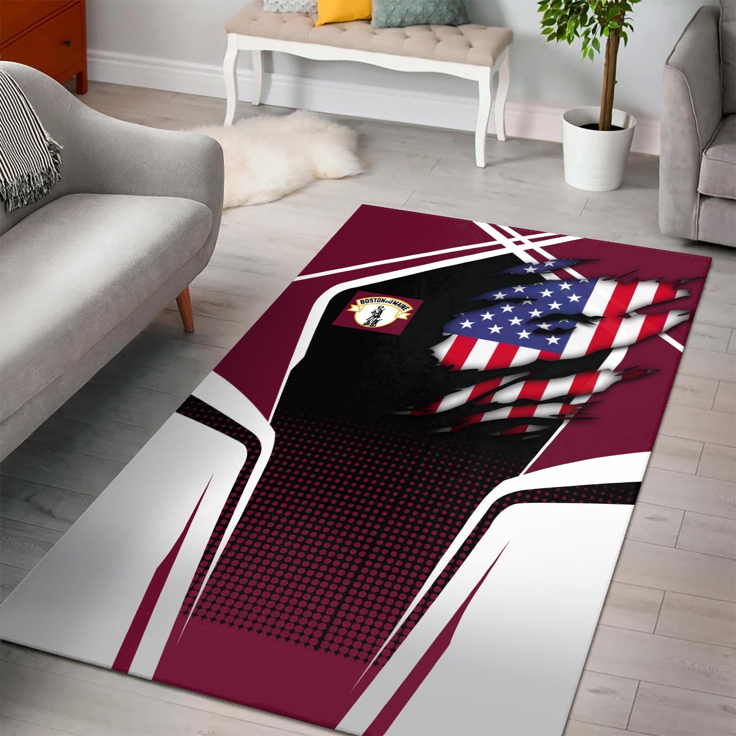Railspirit Personalized Boston and Maine Railroad Area Rug American Eagle Vintage Train Rug