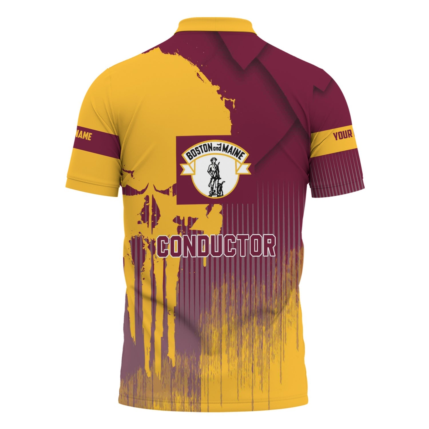 Railspirit Personalized Boston and Maine Railroad Polo Shirt Skull Design with Custom Job Train Shirt for Trackhead Crew