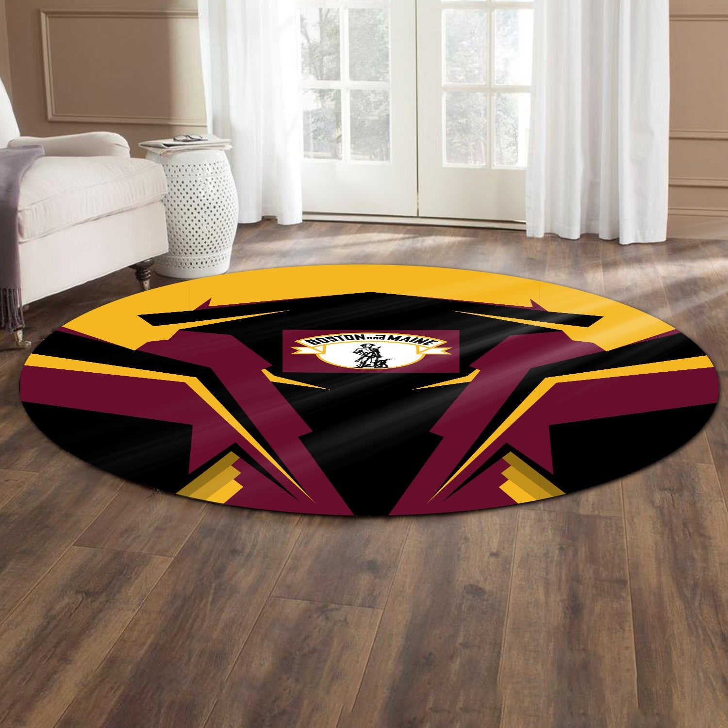 Railspirit Boston and Maine Railroad Round Mat Strong Line Style Rug All Over Print