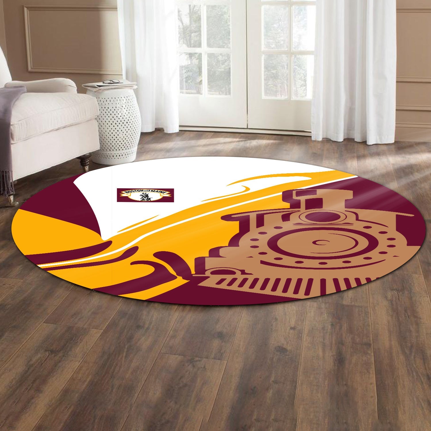 Railspirit Boston and Maine Railroad Round Mat Flame-Inspired Style Mat Gift Idea For Train Lovers