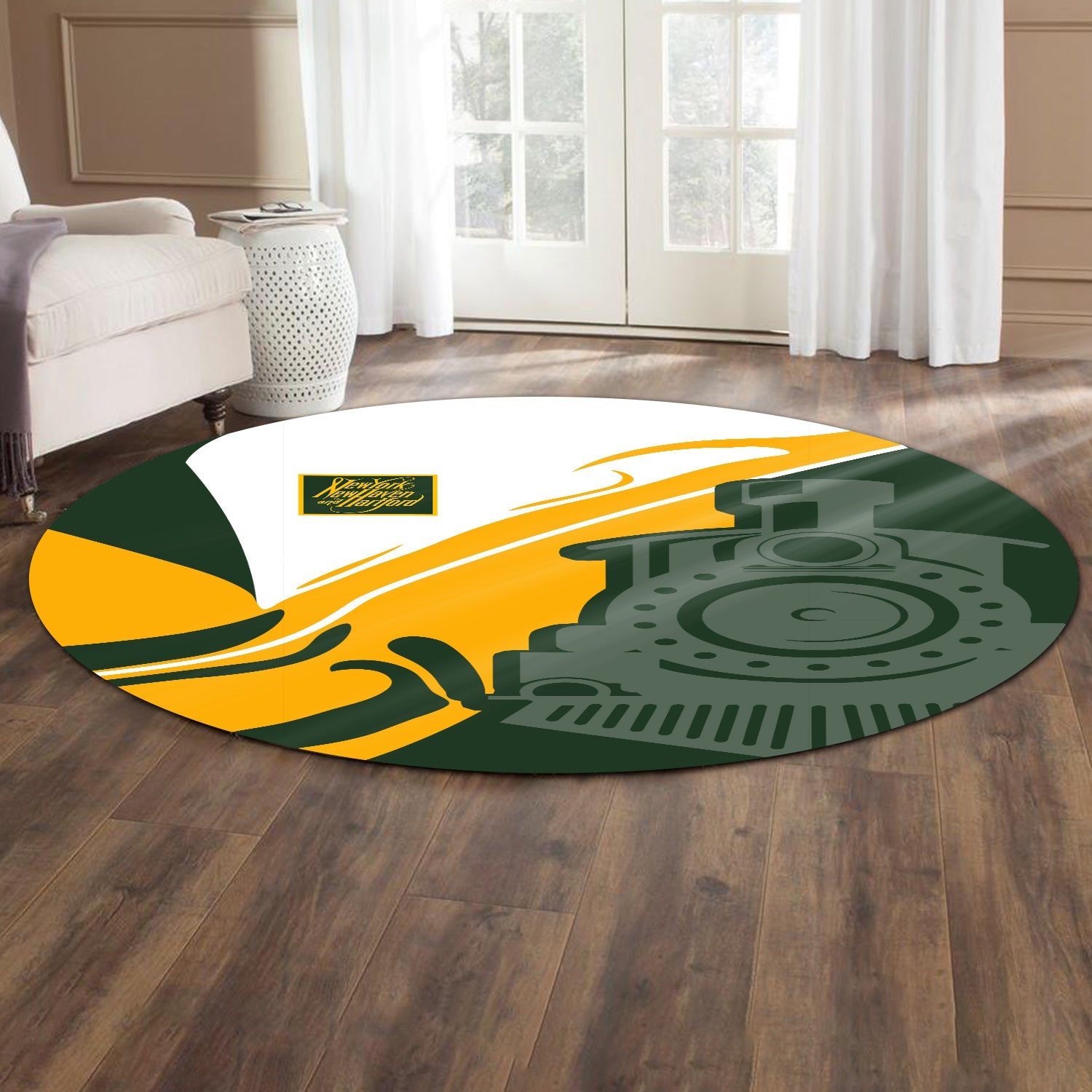 Railspirit New York, New Haven and Hartford Railroad Round Mat Flame-Inspired Style New Haven Railroad Mat Gift Idea For Train Lovers