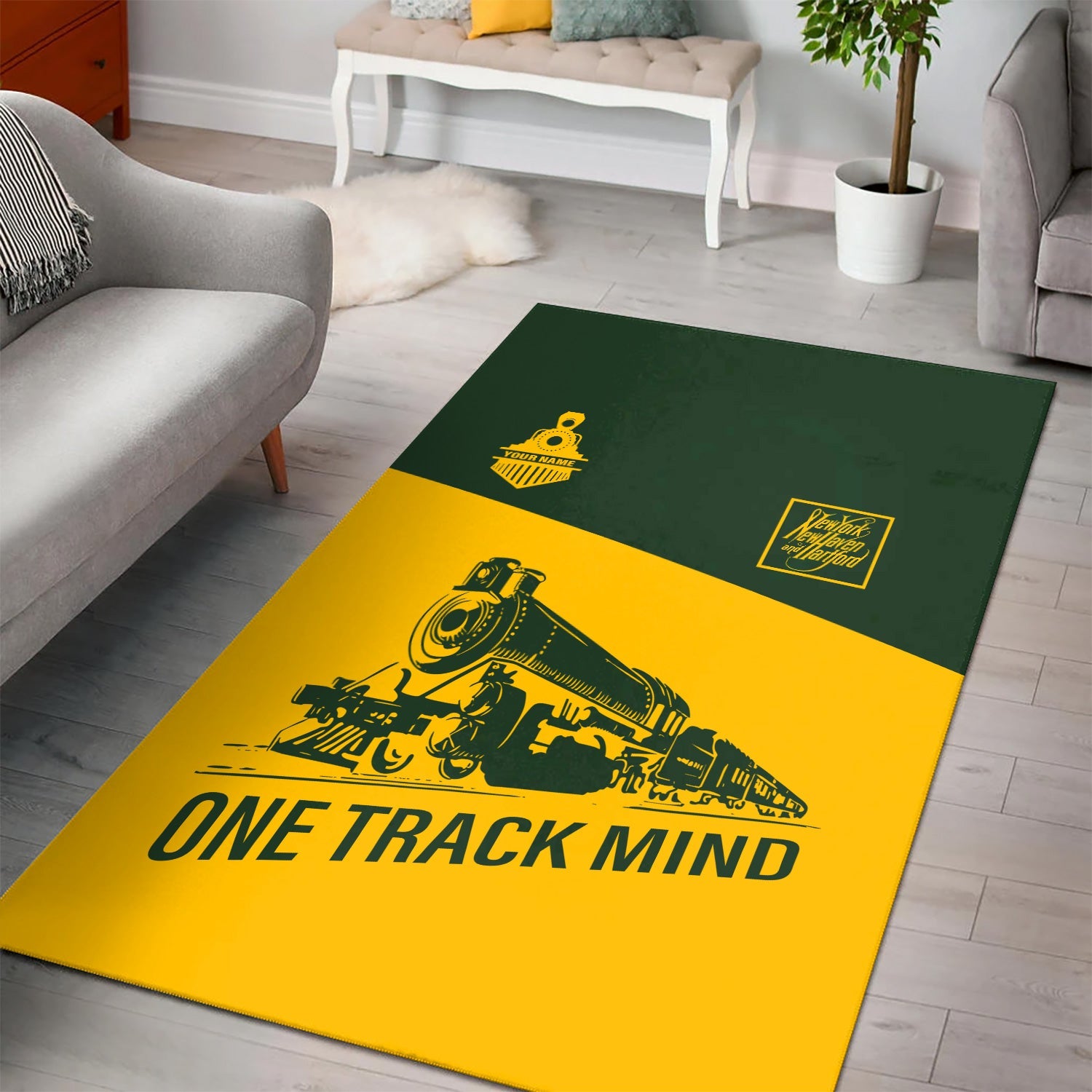 Railspirit Personalized New York, New Haven and Hartford Railroad Area Rug One Track Mind New Haven Railroad Train Rug Gift Idea For Train Lover