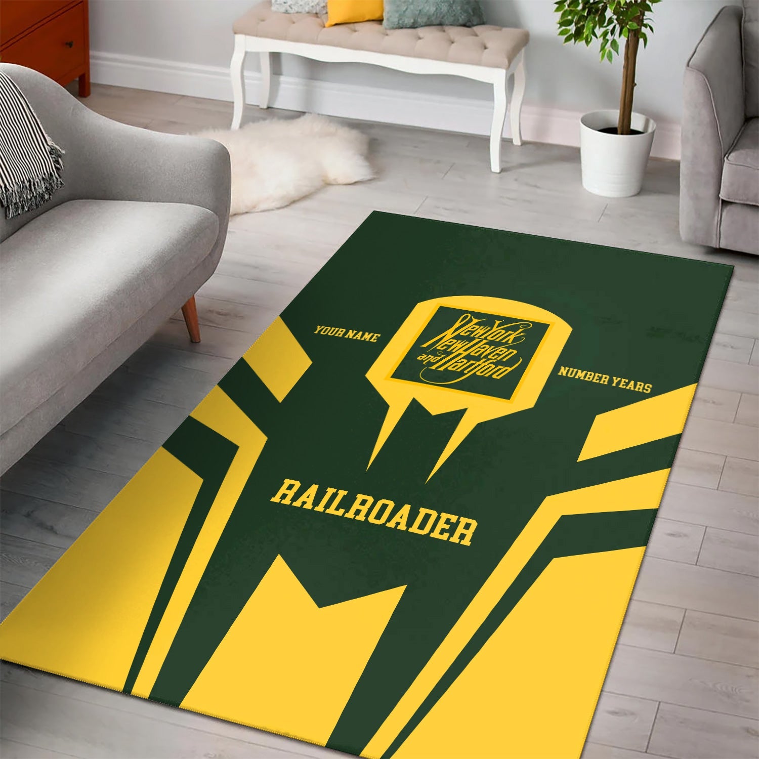 Railspirit Personalized New York, New Haven and Hartford Railroad Area Rug Custom Year Railroader New Haven Railroad Rug