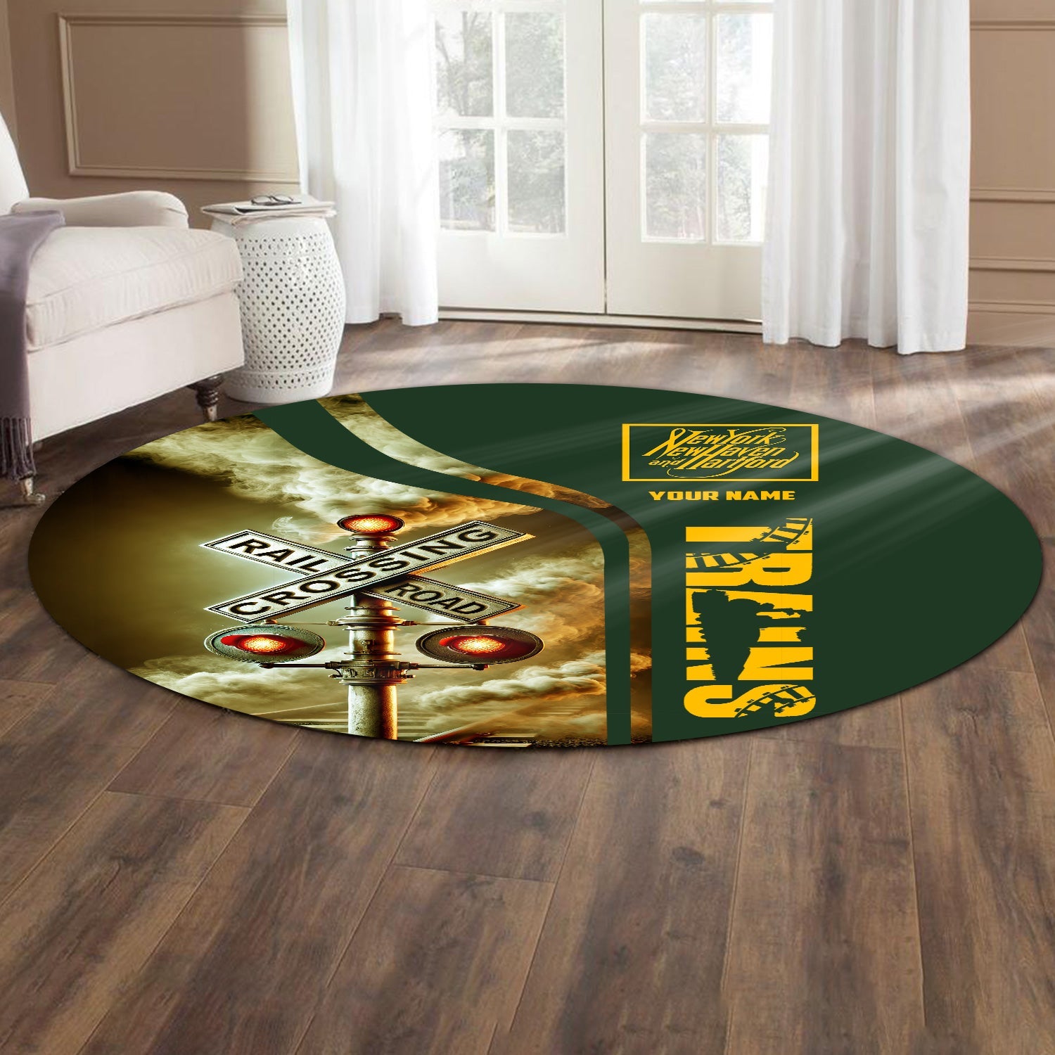 Railspirit Personalized New York, New Haven and Hartford Railroad Round Mat Railroad Crossing Sign New Haven Railroad Mat All Over Print