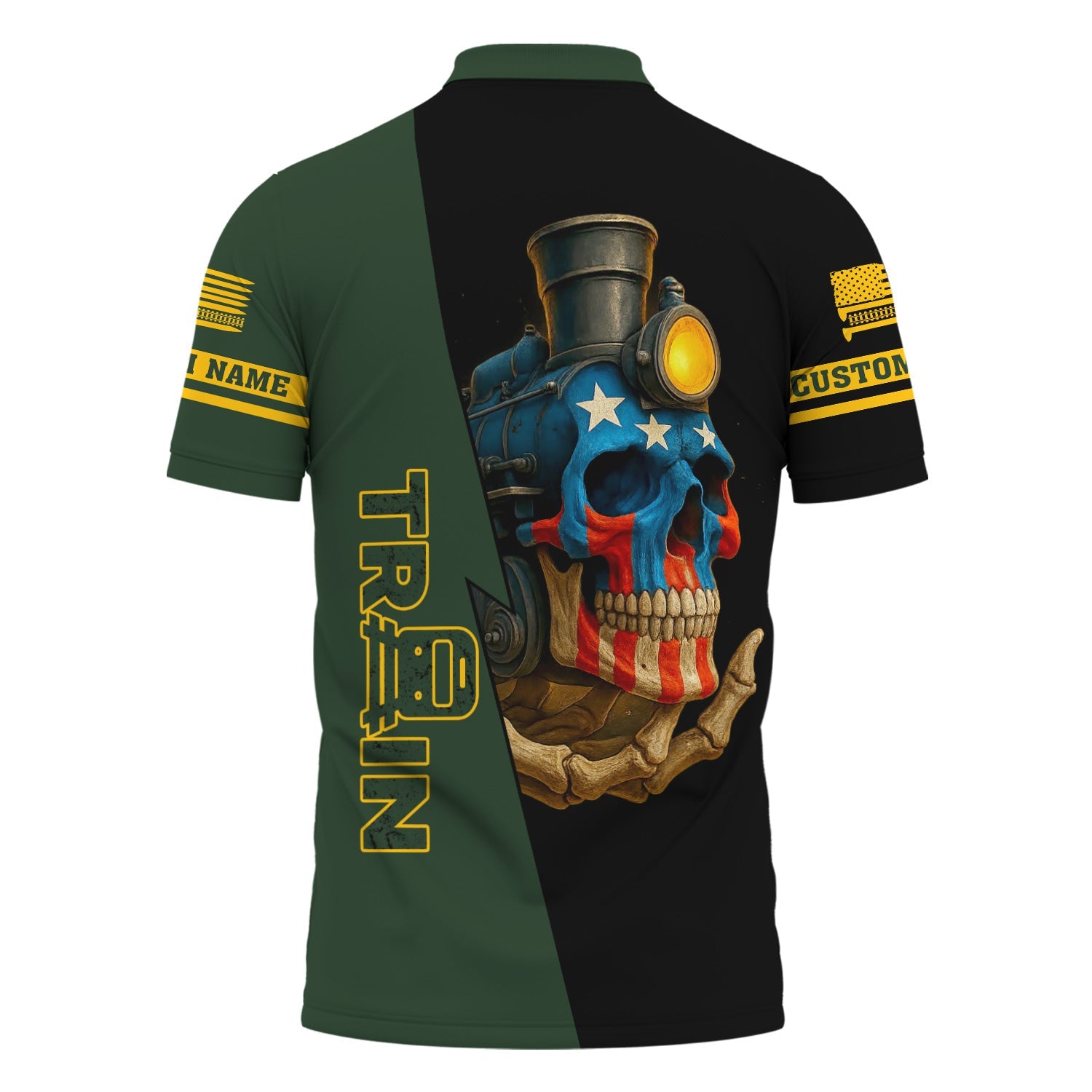 Railspirit Personalized New York, New Haven and Hartford Railroad Polo Shirt Train Skull American Flag New Haven Railroad Shirt All Over Print