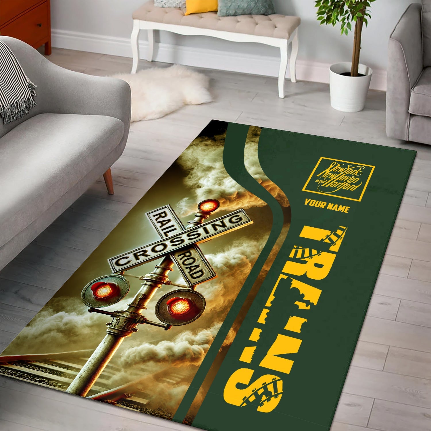 Railspirit Personalized New York, New Haven and Hartford Railroad Area Rug Railroad Crossing Sign New Haven Railroad Rug All Over Print