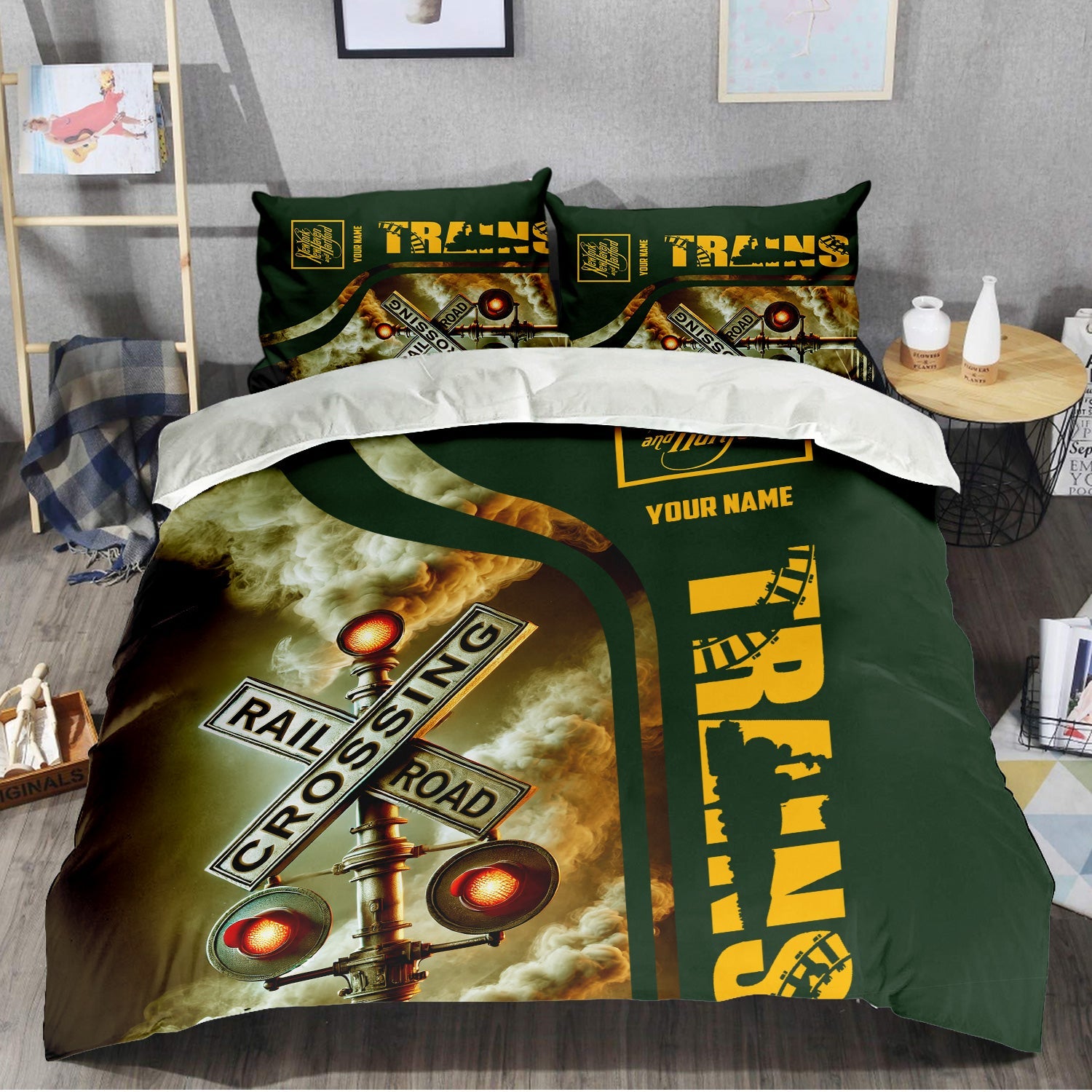 Railspirit Personalized New York, New Haven and Hartford Railroad Bedding Set Railroad Crossing Sign New Haven Railroad Bedding Set All Over Print