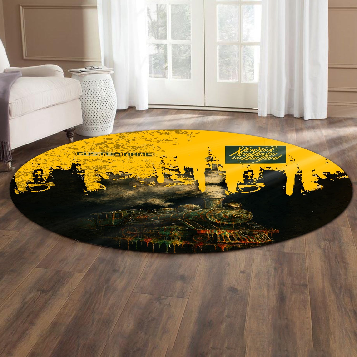 Railspirit Personalized New York, New Haven and Hartford Railroad Round Mat Vintage Train Art Style New Haven Railroad Mat For Locomotive Fans