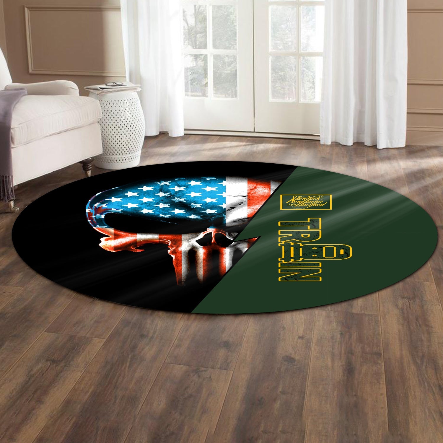Railspirit New York, New Haven and Hartford Railroad Round Mat Train Skull American Flag Style New Haven Railroad Mat All Over Print
