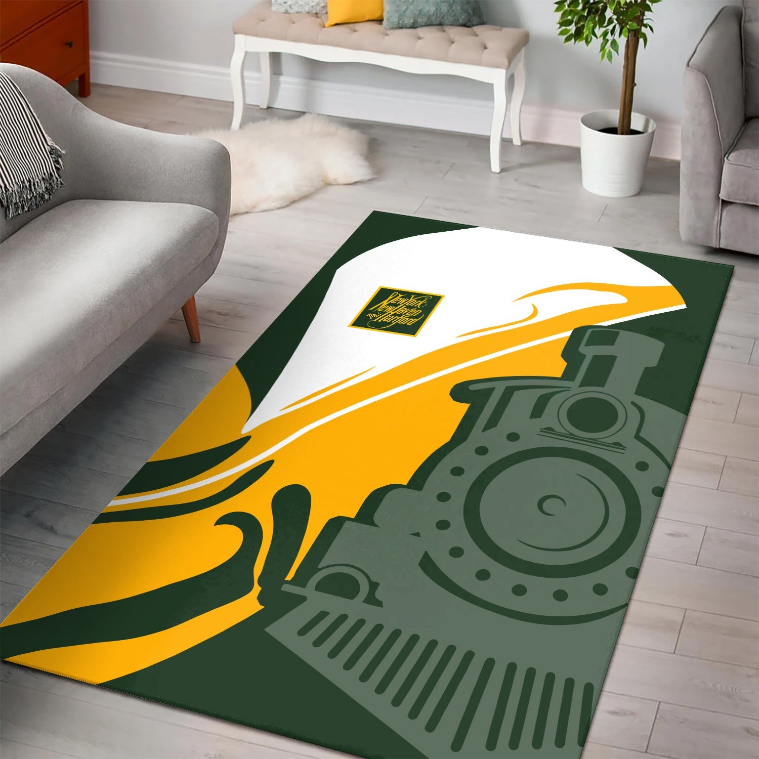 Railspirit New York, New Haven and Hartford Railroad Area Rug Flame-Inspired Style New Haven Railroad Rug Gift Idea For Train Lovers