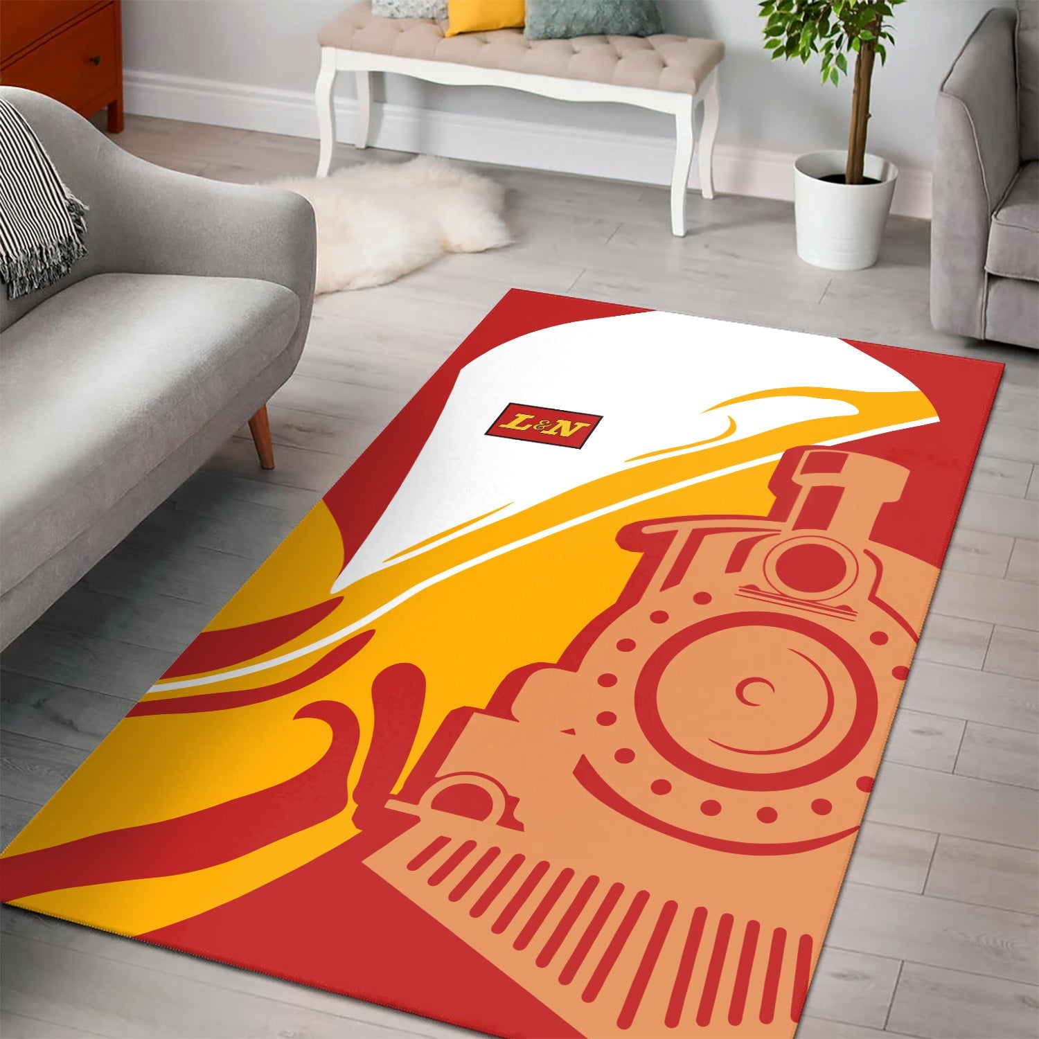Railspirit Louisville and Nashville Railroad Area Rug Flame-Inspired Style L&N Rug Gift Idea For Train Lovers
