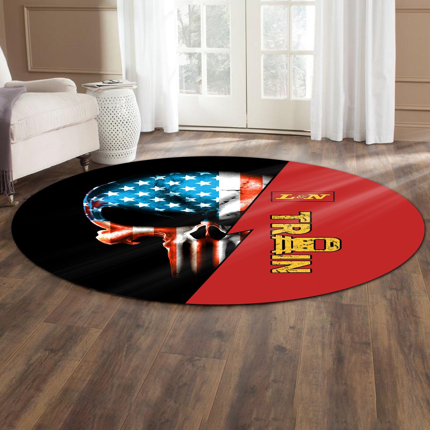Railspirit Louisville and Nashville Railroad Round Mat Train Skull American Flag Style L&N Mat All Over Print