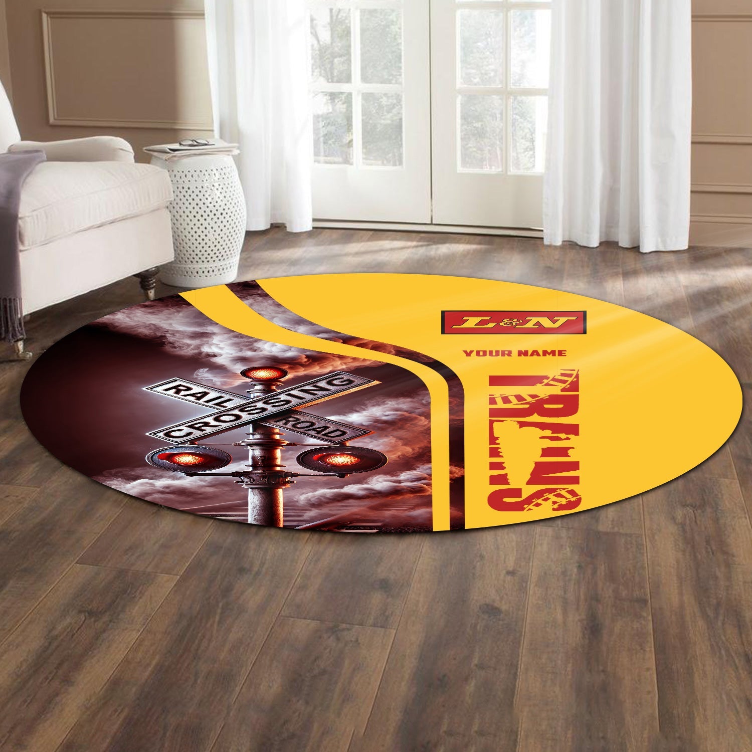 Railspirit Personalized Louisville and Nashville Railroad Round Mat Railroad Crossing Sign L&N Mat All Over Print