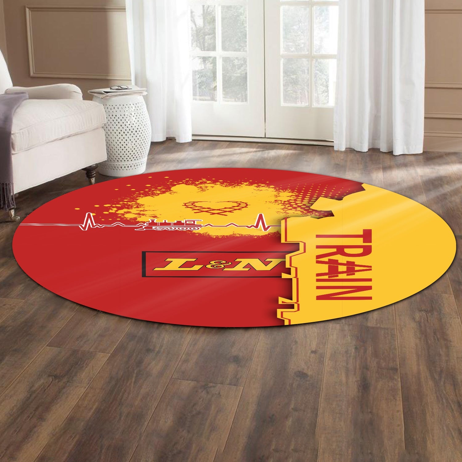 Railspirit Louisville and Nashville Railroad Round Mat Engine Heartbeat and Track Love Style L&N Mat Gift Idea For Train Lovers
