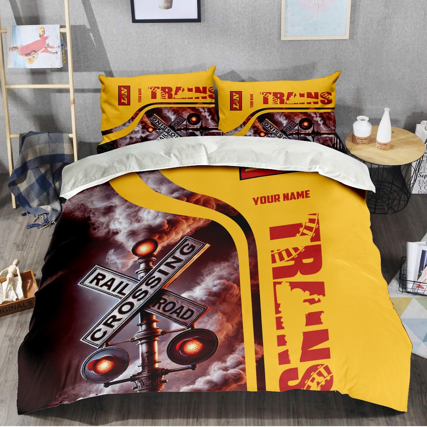 Railspirit Personalized Louisville and Nashville Railroad Bedding Set Railroad Crossing Sign L&N Bedding Set All Over Print