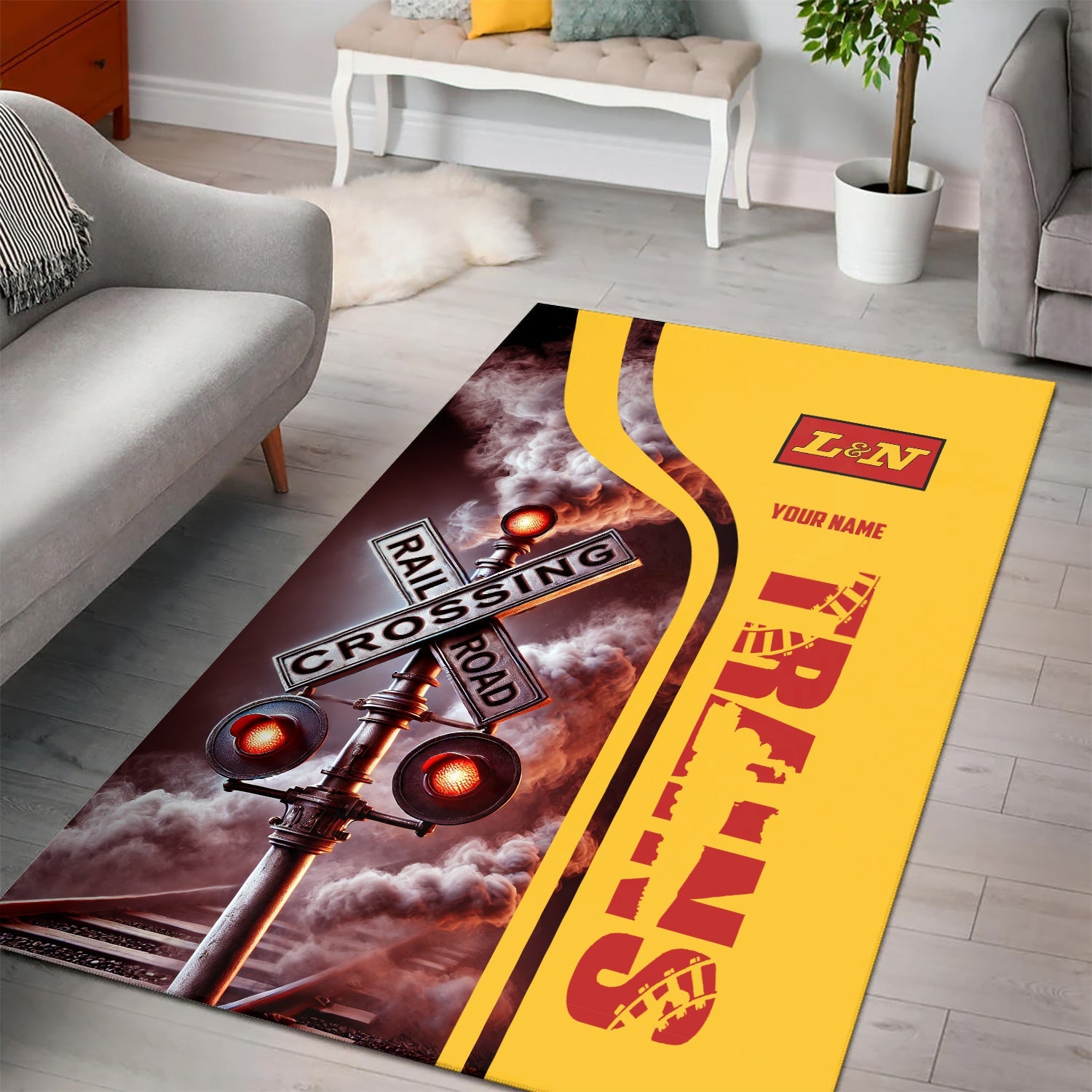 Railspirit Personalized Louisville and Nashville Railroad Area Rug Railroad Crossing Sign L&N Rug All Over Print
