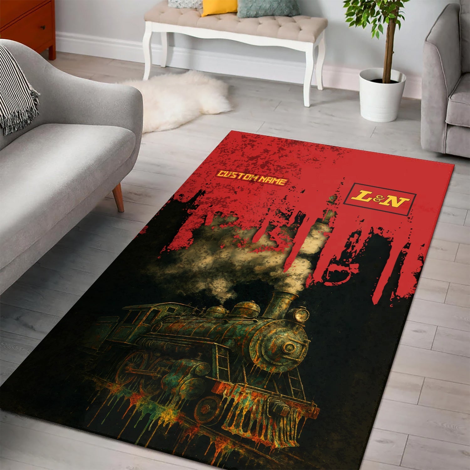 Railspirit Personalized Louisville and Nashville Railroad Area Rug Vintage Train Art Style L&N Rug For Locomotive Fans