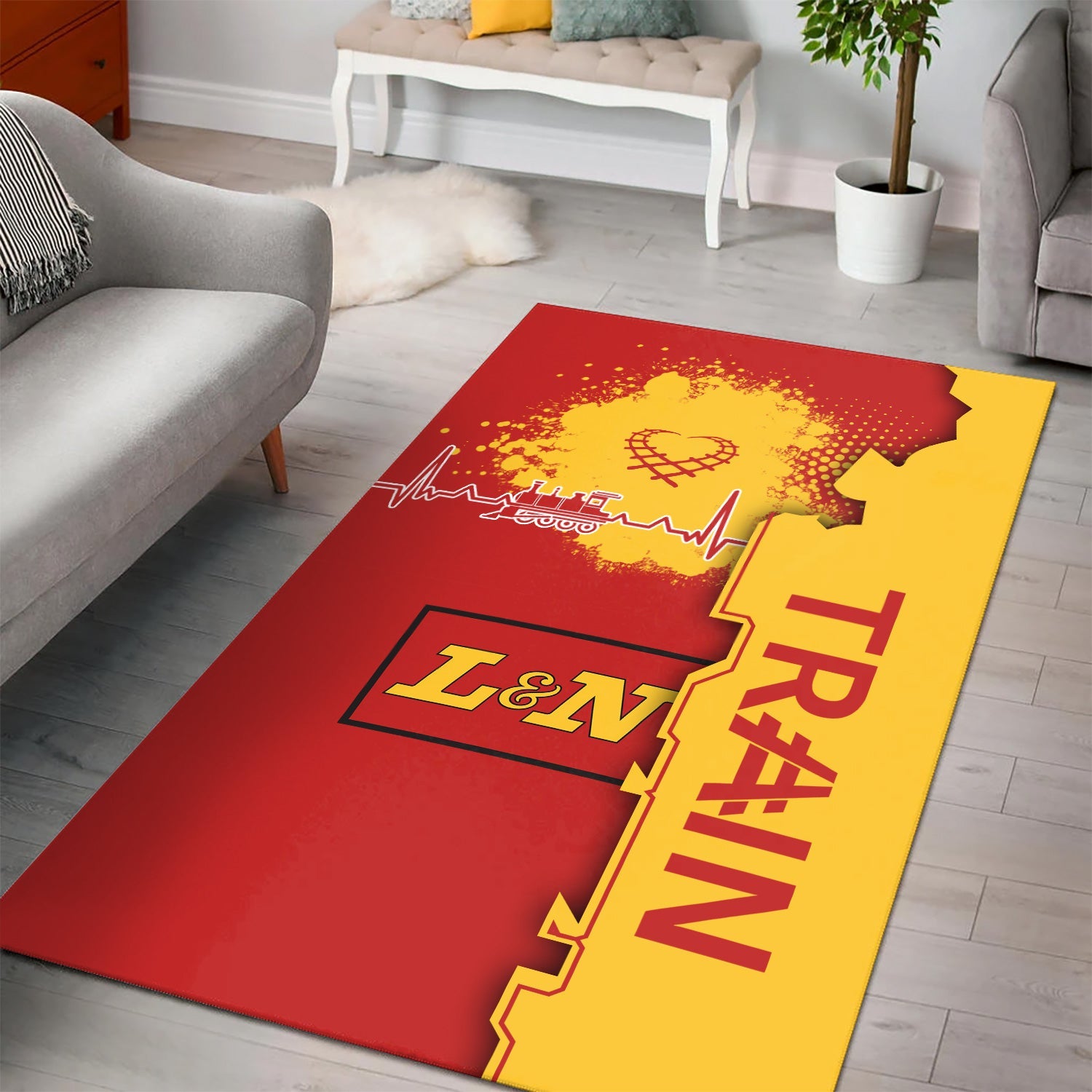 Railspirit Louisville and Nashville Railroad Area Rug Engine Heartbeat and Track Love Style L&N Rug Gift Idea For Train Lovers
