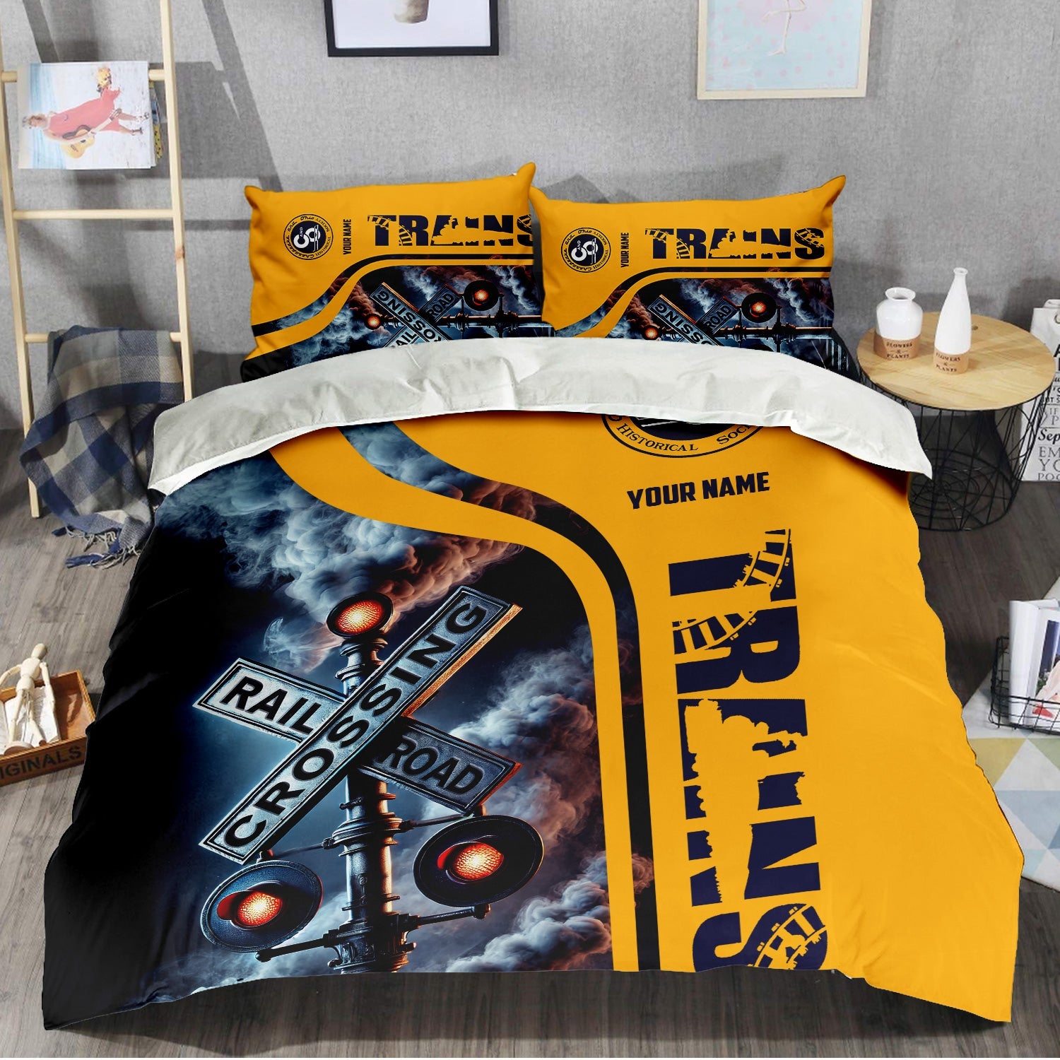 Railspirit Personalized Chesapeake and Ohio Railway Bedding Set Railroad Crossing Sign C&O Bedding Set All Over Print