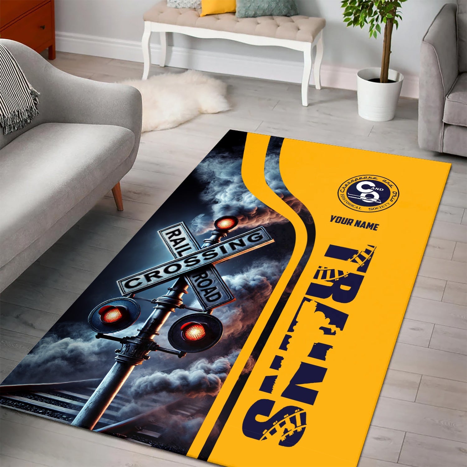 Railspirit Personalized Chesapeake and Ohio Railway Area Rug Railroad Crossing Sign C&O Rug All Over Print
