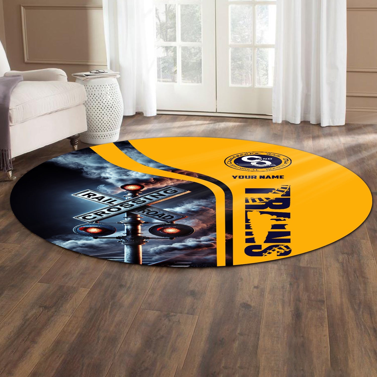 Railspirit Personalized Chesapeake and Ohio Railway Round Mat Railroad Crossing Sign C&O Mat All Over Print