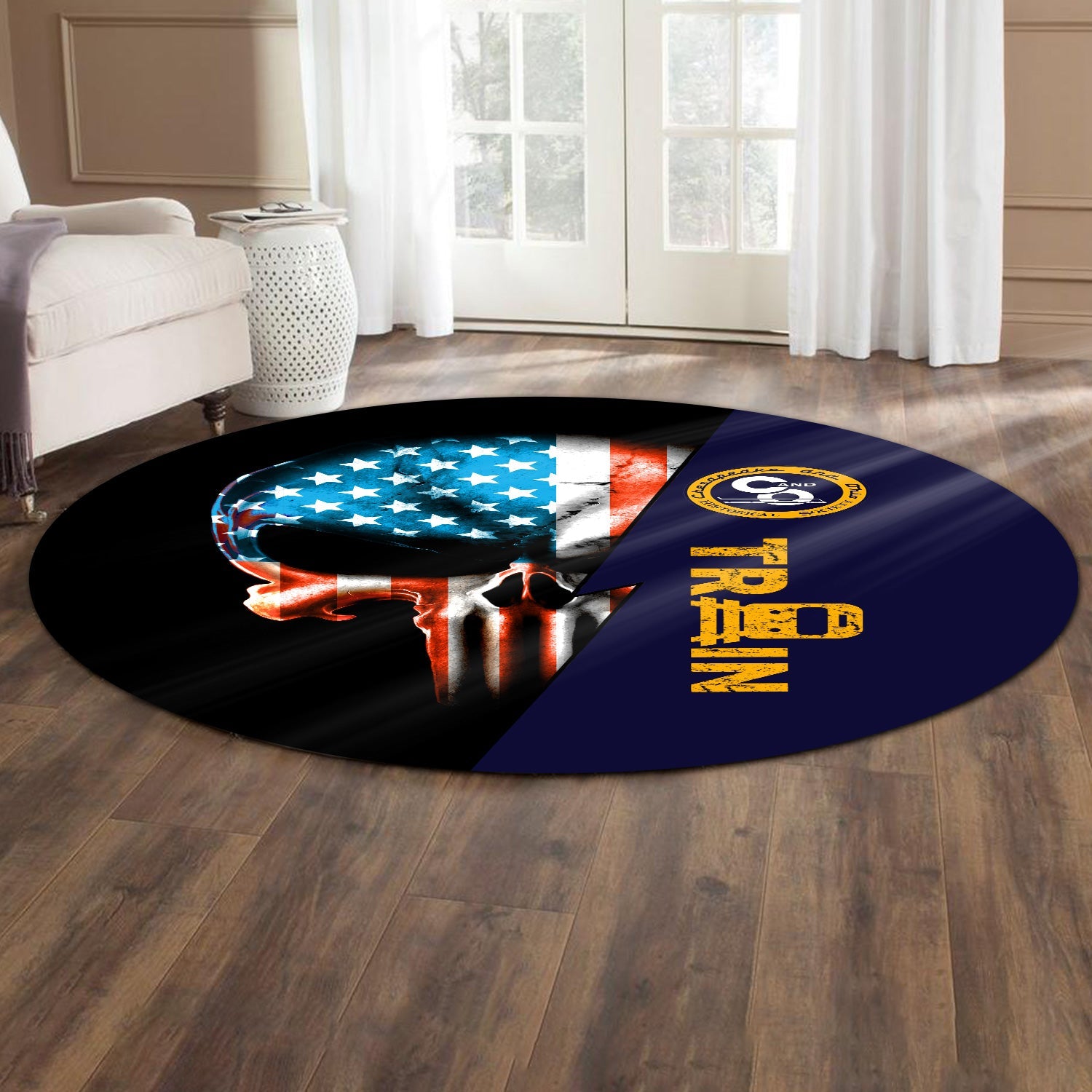 Railspirit Chesapeake and Ohio Railway Round Mat Train Skull American Flag Style C&O Mat All Over Print