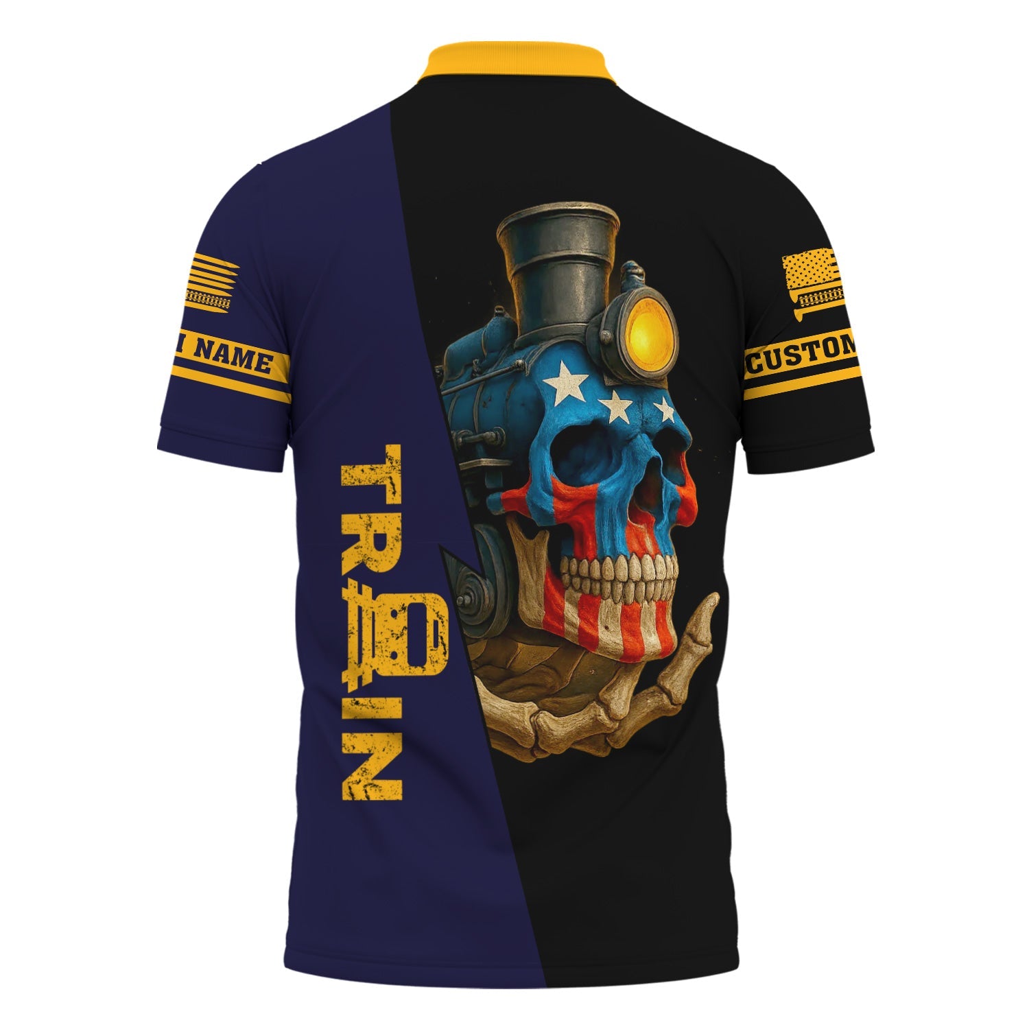 Railspirit Personalized Chesapeake and Ohio Railway Polo Shirt Train Skull American Flag C&O Shirt All Over Print