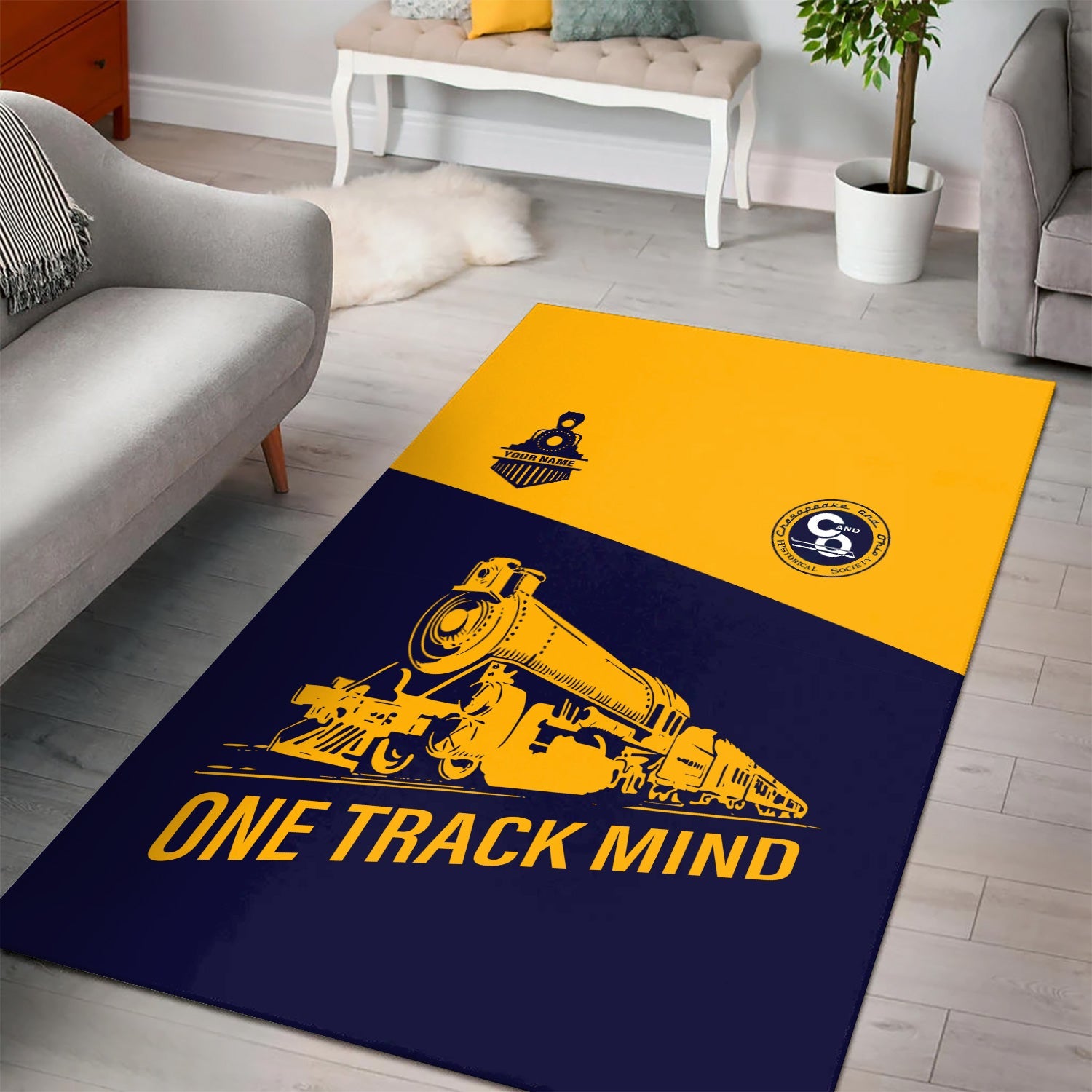 Railspirit Personalized Chesapeake and Ohio Railway Area Rug One Track Mind C&O Train Rug Gift Idea For Train Lover