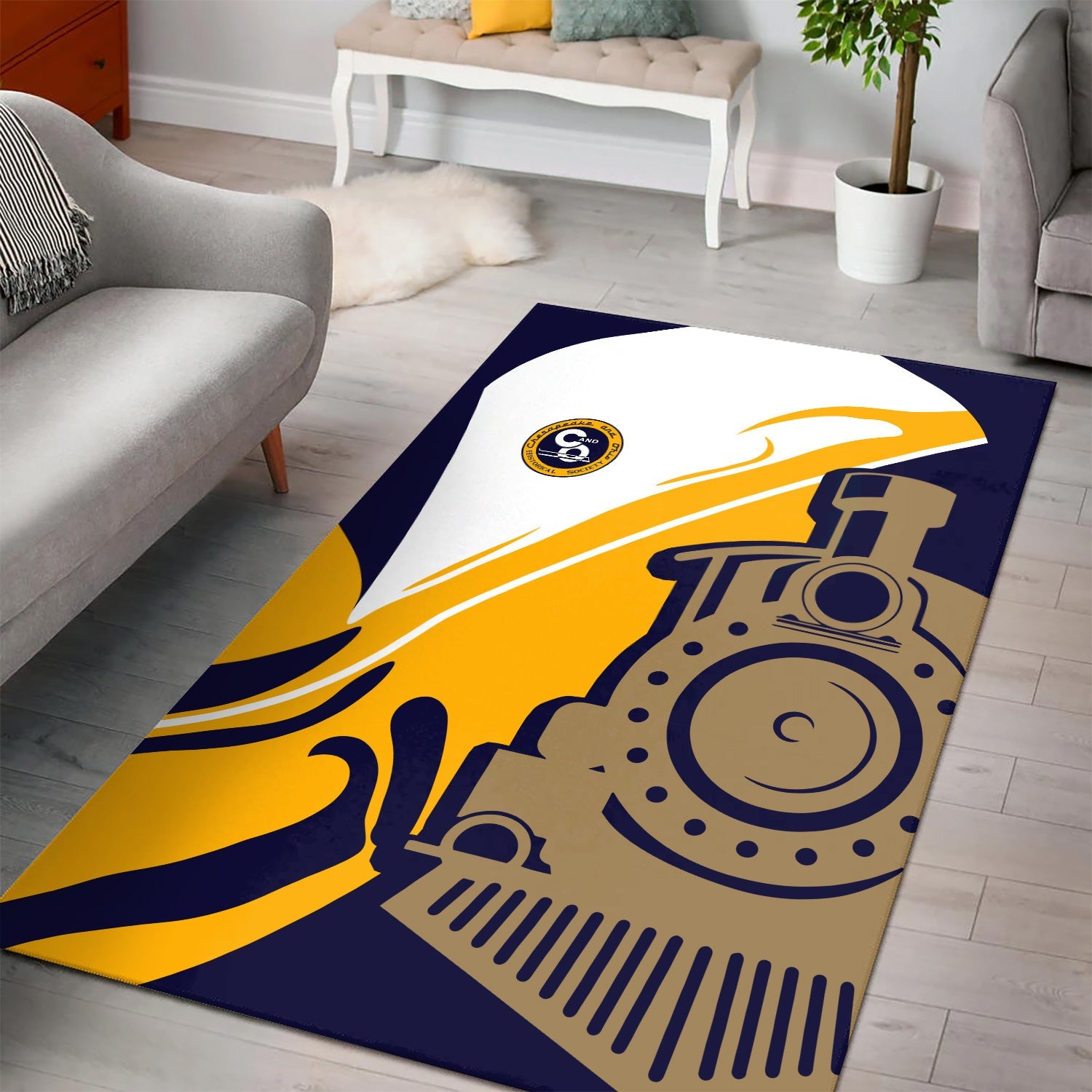 Railspirit Chesapeake and Ohio Railway Area Rug Flame-Inspired Style C&O Rug Gift Idea For Train Lovers