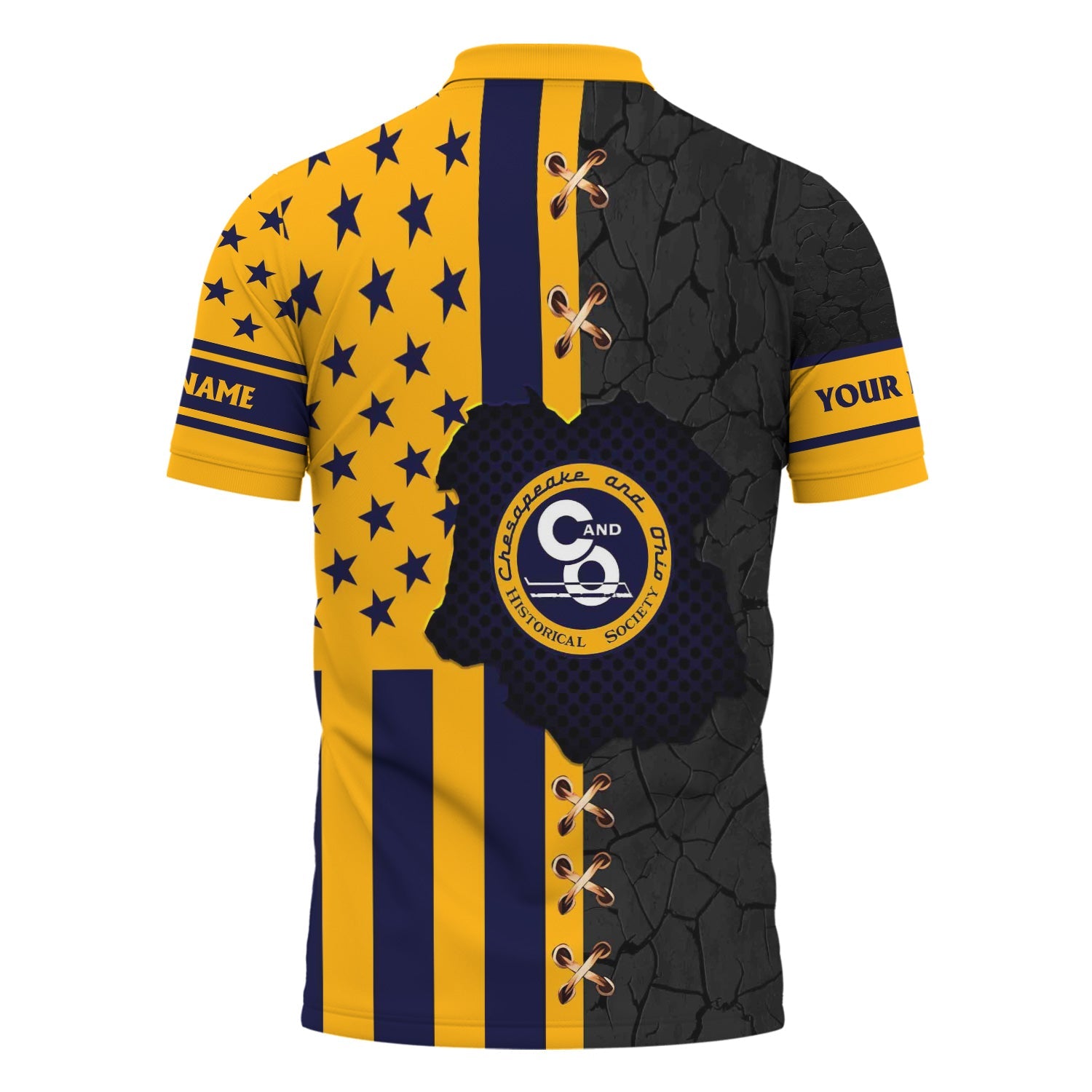 Railspirit Personalized Chesapeake and Ohio Railway Polo Shirt American Flag with Crack Effect C&O Train Shirt