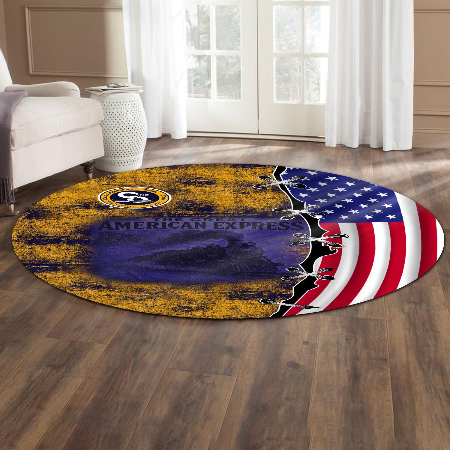 Railspirit Chesapeake and Ohio Railway Round Mat Retro American Express Train With USA Flag C&O Round Mat