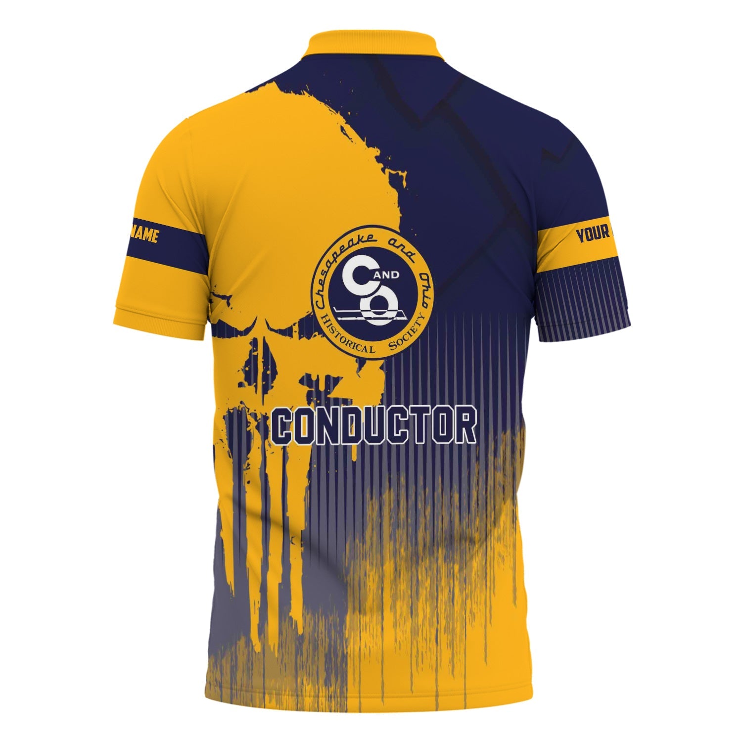 Railspirit Personalized Chesapeake and Ohio Railway Polo Shirt Skull Design with Custom Job C&O Train Shirt for Trackhead Crew