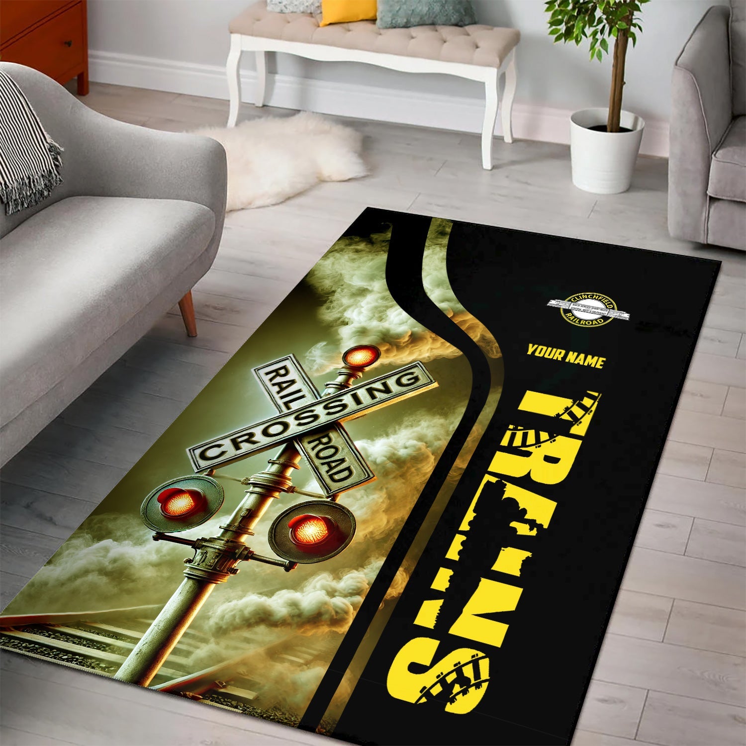 Railspirit Personalized Clinchfield Railroad Area Rug Railroad Crossing Sign Rug All Over Print