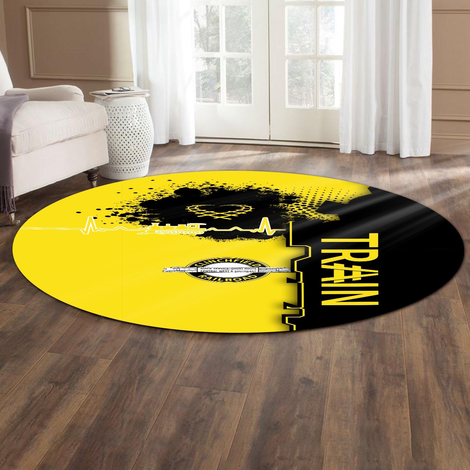 Railspirit Clinchfield Railroad Round Mat Engine Heartbeat and Track Love Style Mat Gift Idea For Train Lovers