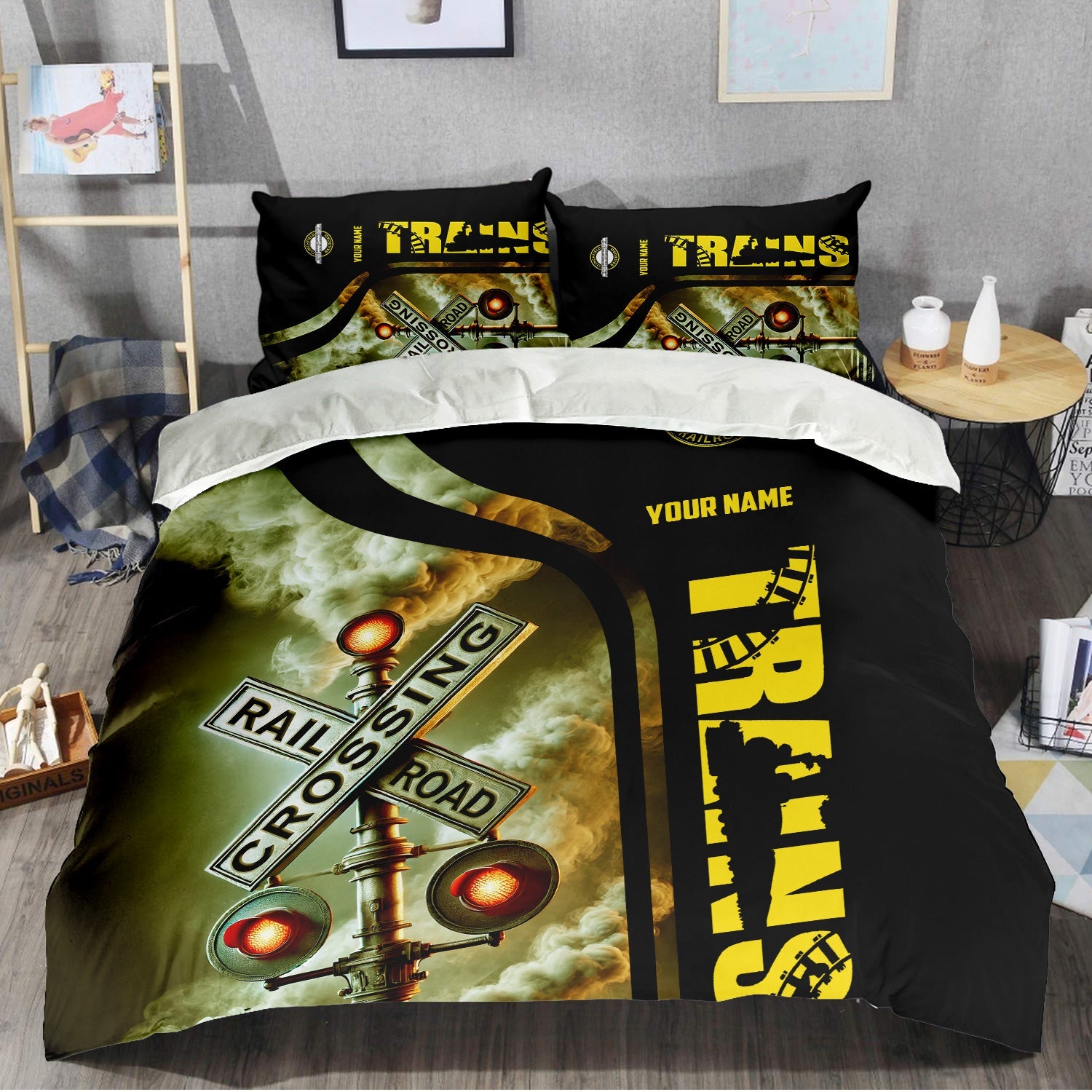 Railspirit Personalized Clinchfield Railroad Bedding Set Railroad Crossing Sign Bedding Set All Over Print