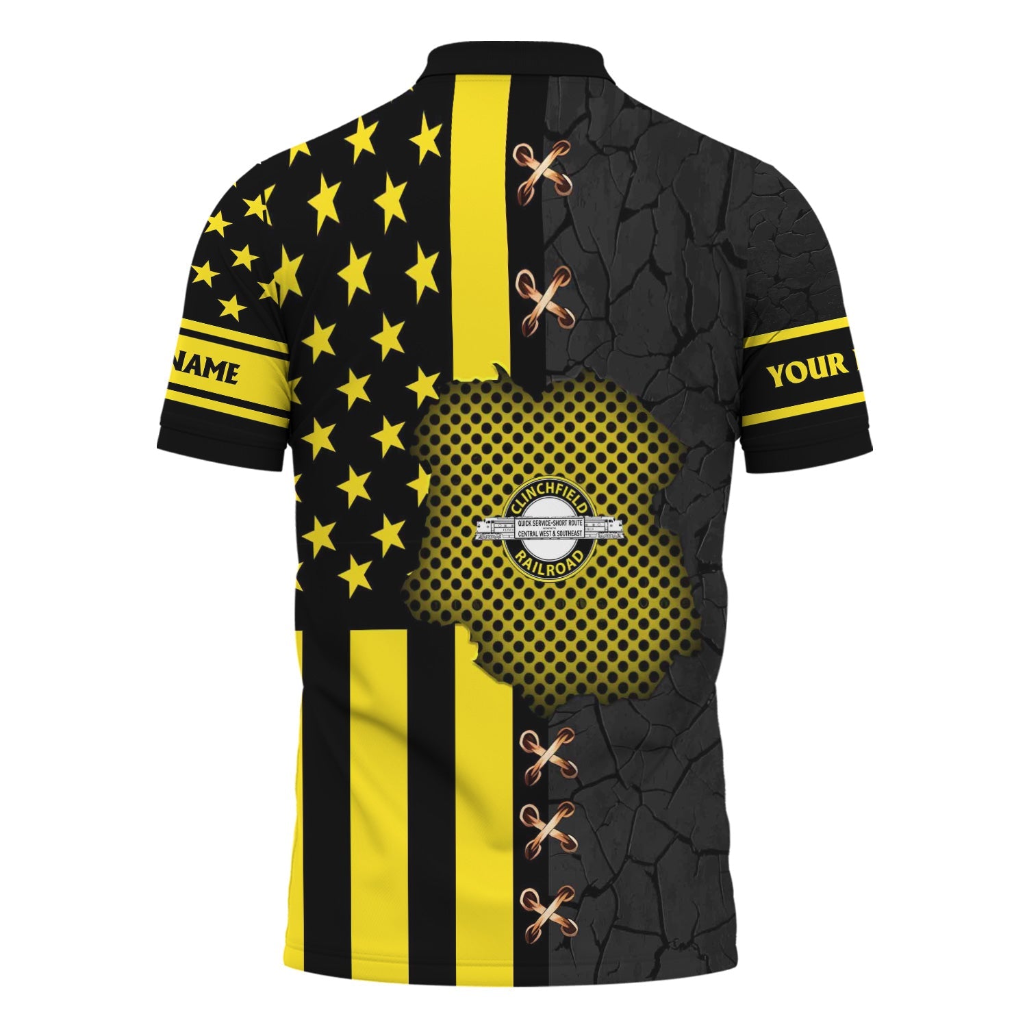 Railspirit Personalized Clinchfield Railroad Polo Shirt American Flag with Crack Effect Train Shirt