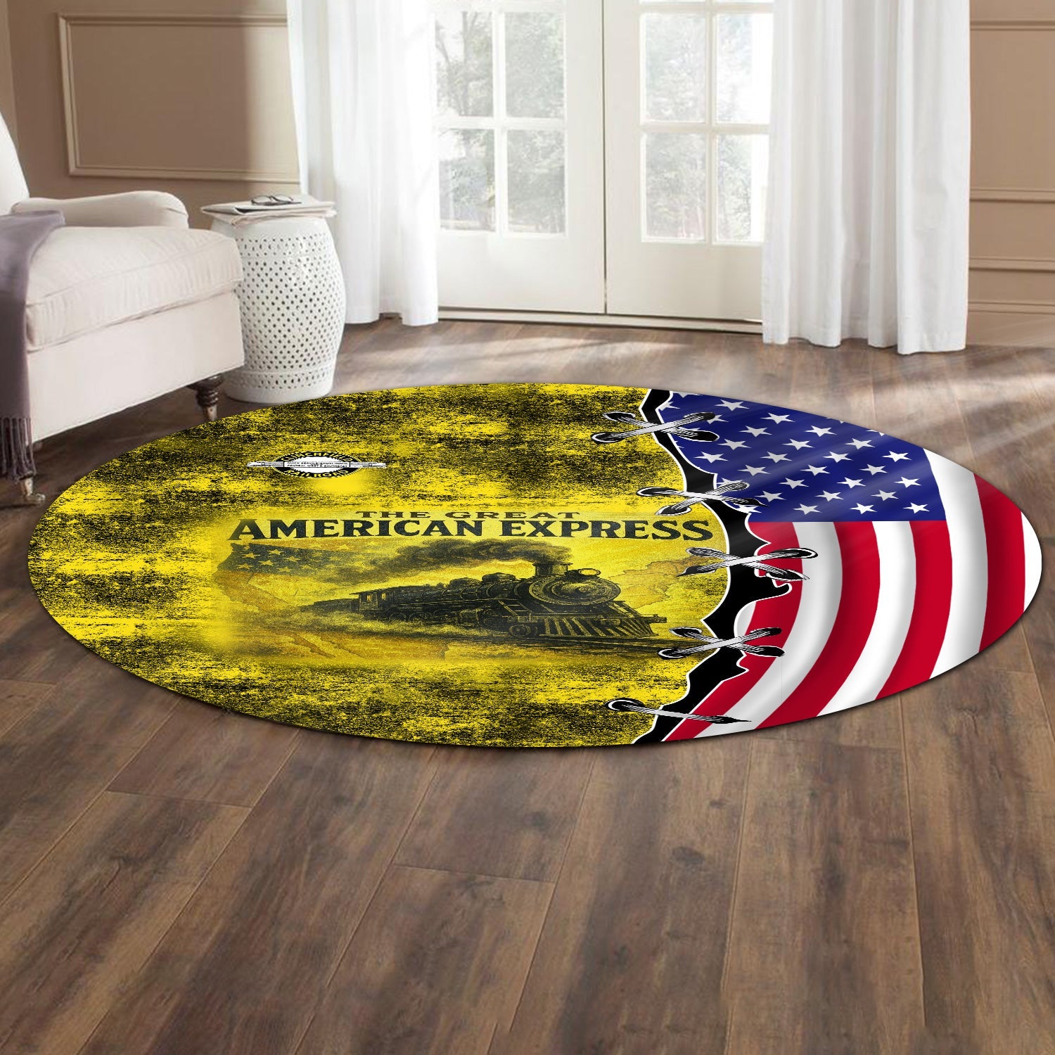 Railspirit Clinchfield Railroad Round Mat Retro American Express Train With USA Flag Round Mat