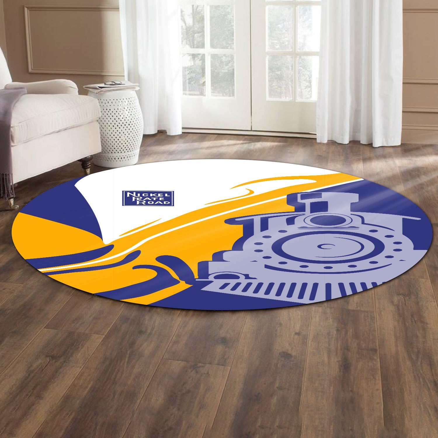 Railspirit New York, Chicago and St. Louis Railroad Round Mat Flame-Inspired Style Nickel Plate Road Mat Gift Idea For Train Lovers