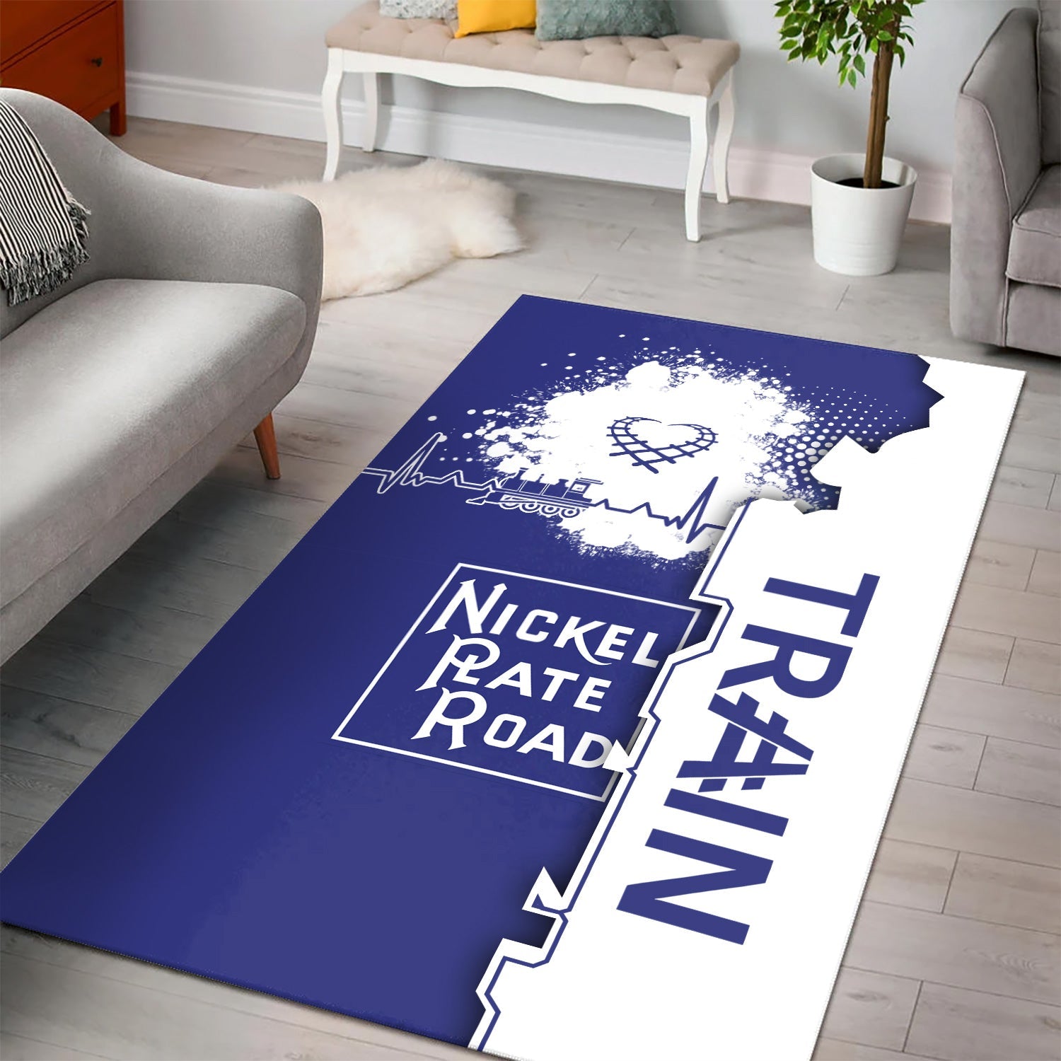 Railspirit New York, Chicago and St. Louis Railroad Area Rug Engine Heartbeat and Track Love Style Nickel Plate Road Rug Gift Idea For Train Lovers