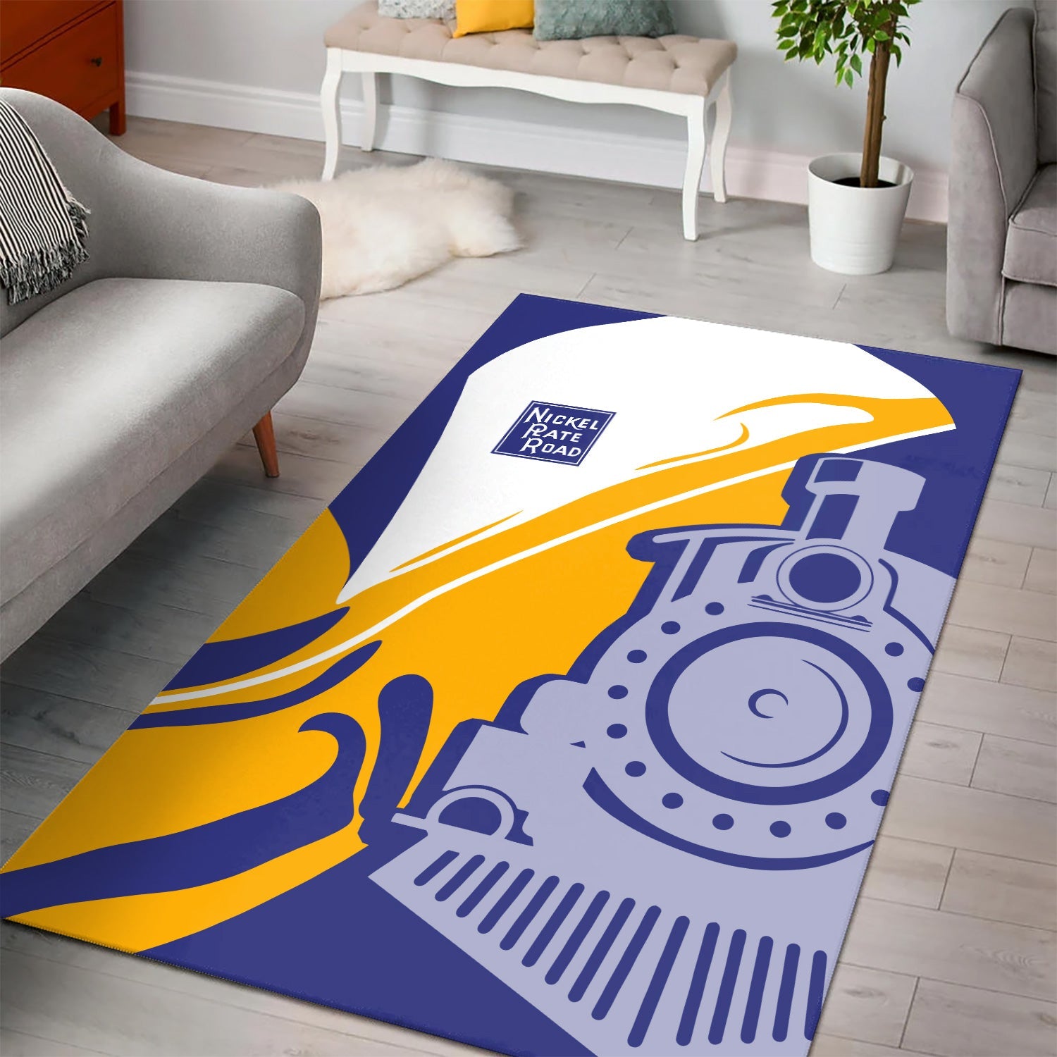 Railspirit New York, Chicago and St. Louis Railroad Area Rug Flame-Inspired Style Nickel Plate Road Rug Gift Idea For Train Lovers