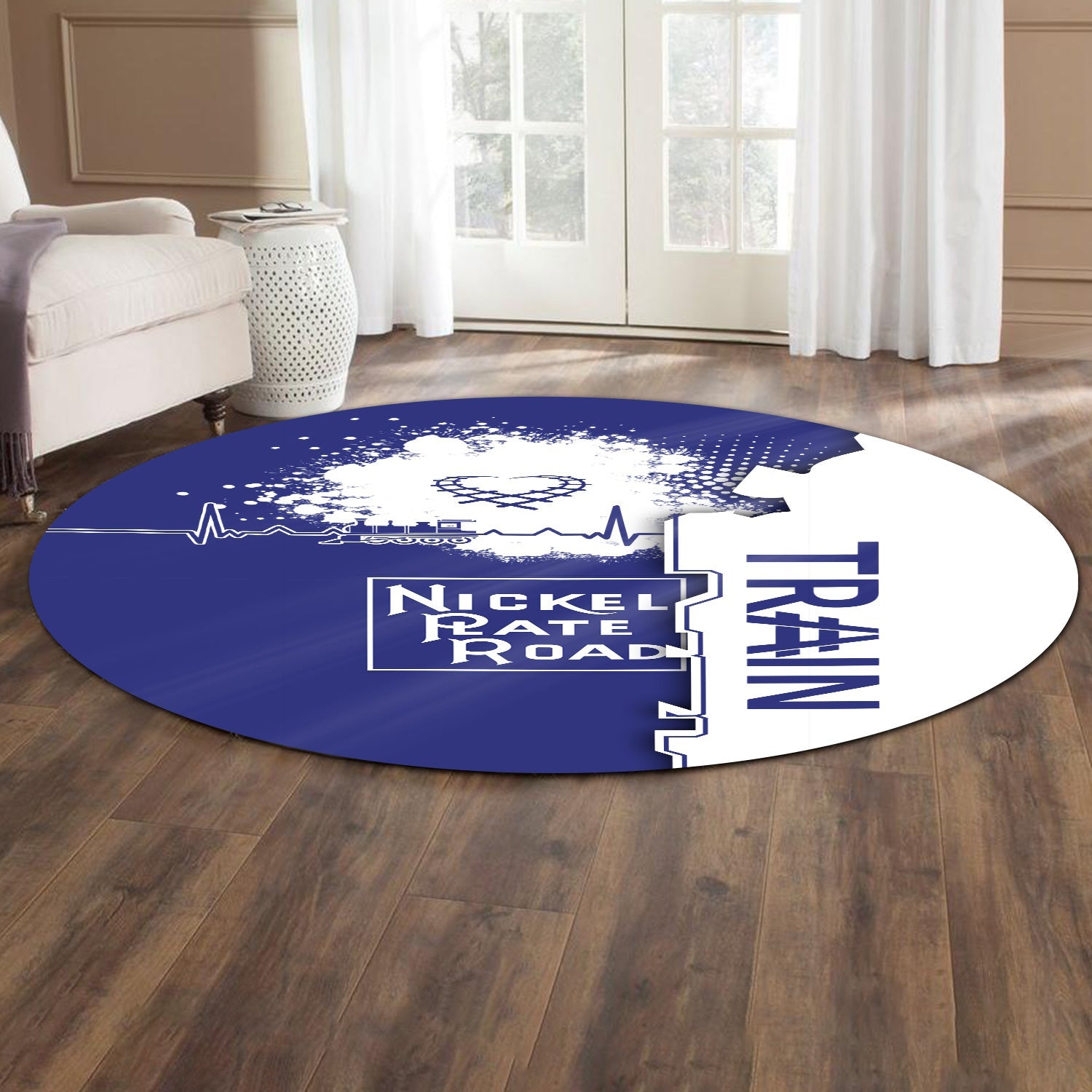 Railspirit New York, Chicago and St. Louis Railroad Round Mat Engine Heartbeat and Track Love Style Nickel Plate Road Mat Gift Idea For Train Lovers