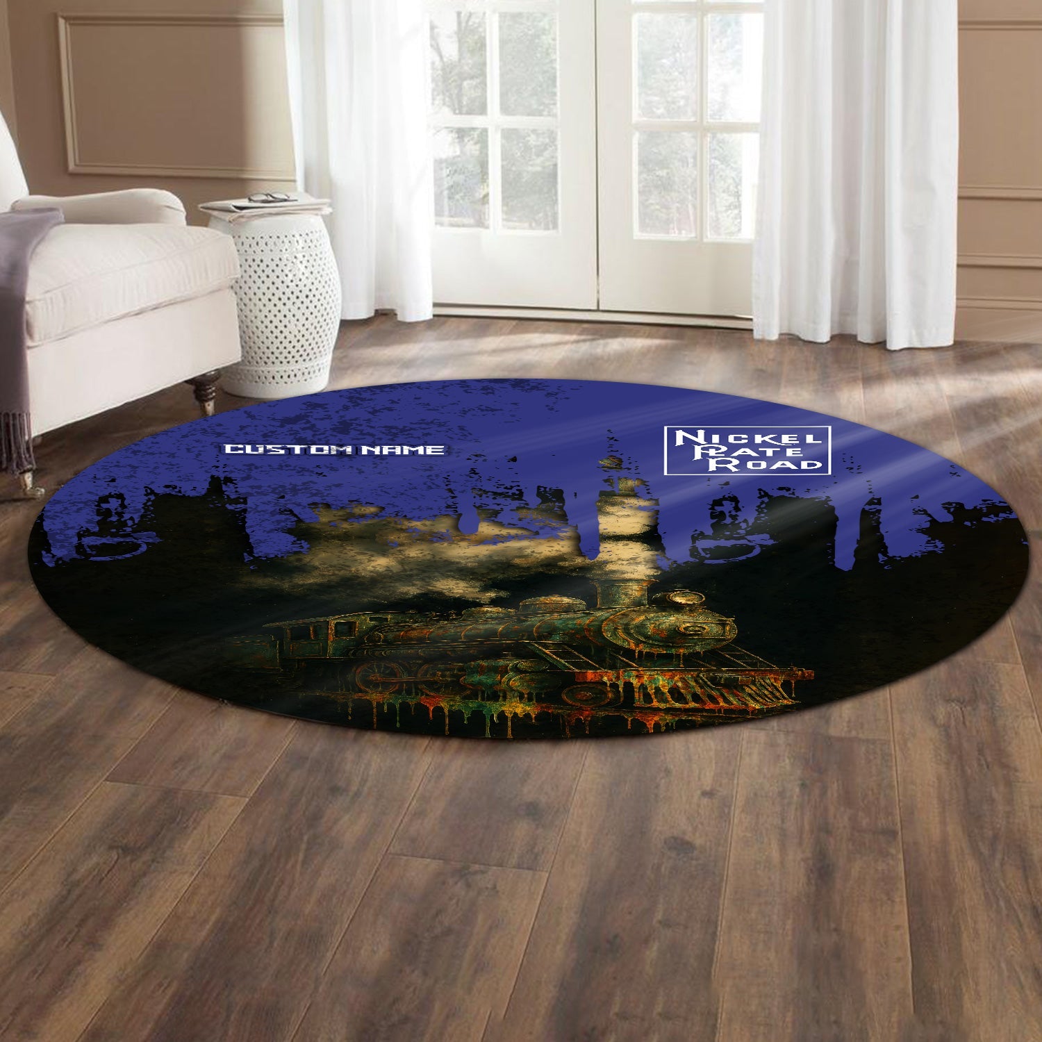 Railspirit Personalized New York, Chicago and St. Louis Railroad Round Mat Vintage Train Art Style Nickel Plate Road Mat For Locomotive Fans