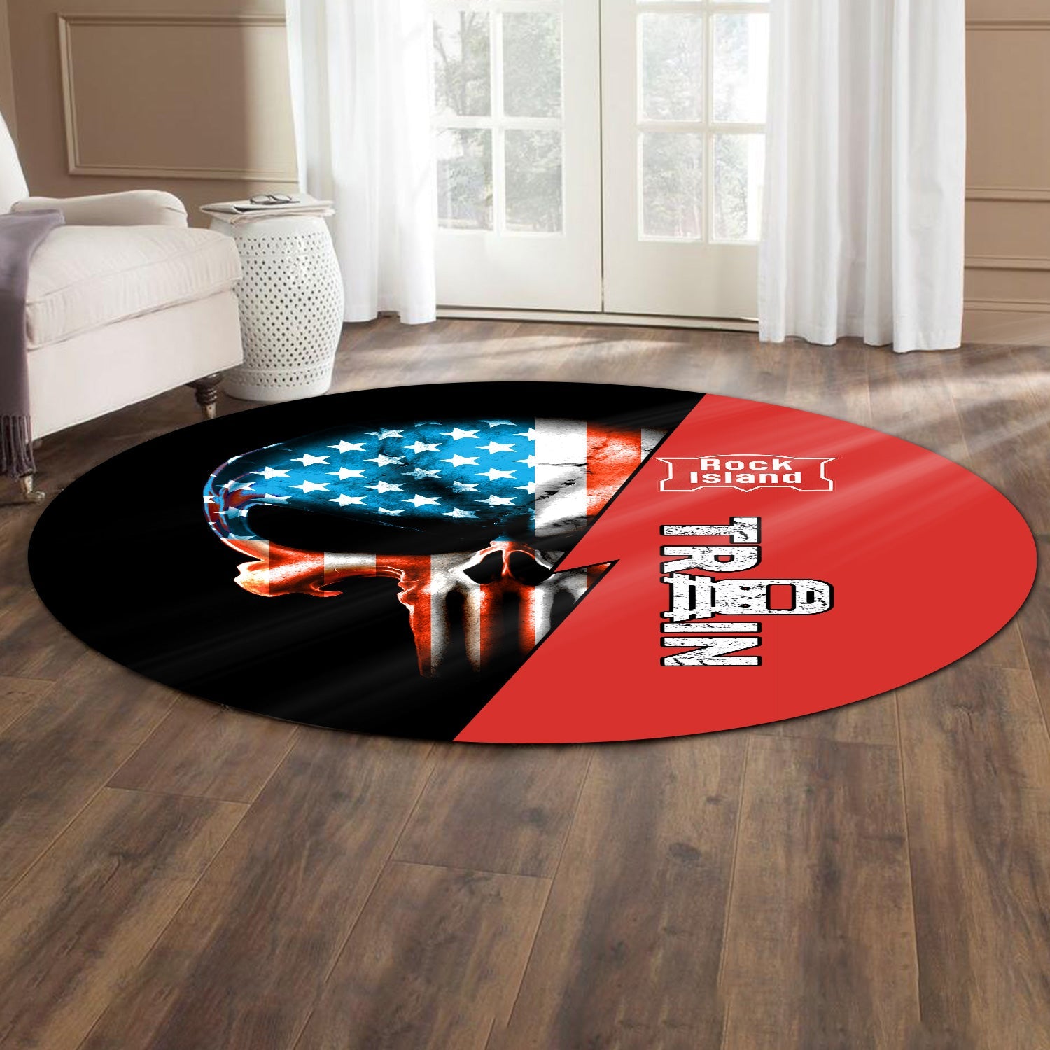 Railspirit Chicago, Rock Island and Pacific Railroad Round Mat Train Skull American Flag Style Rock Island Railroad Mat All Over Print