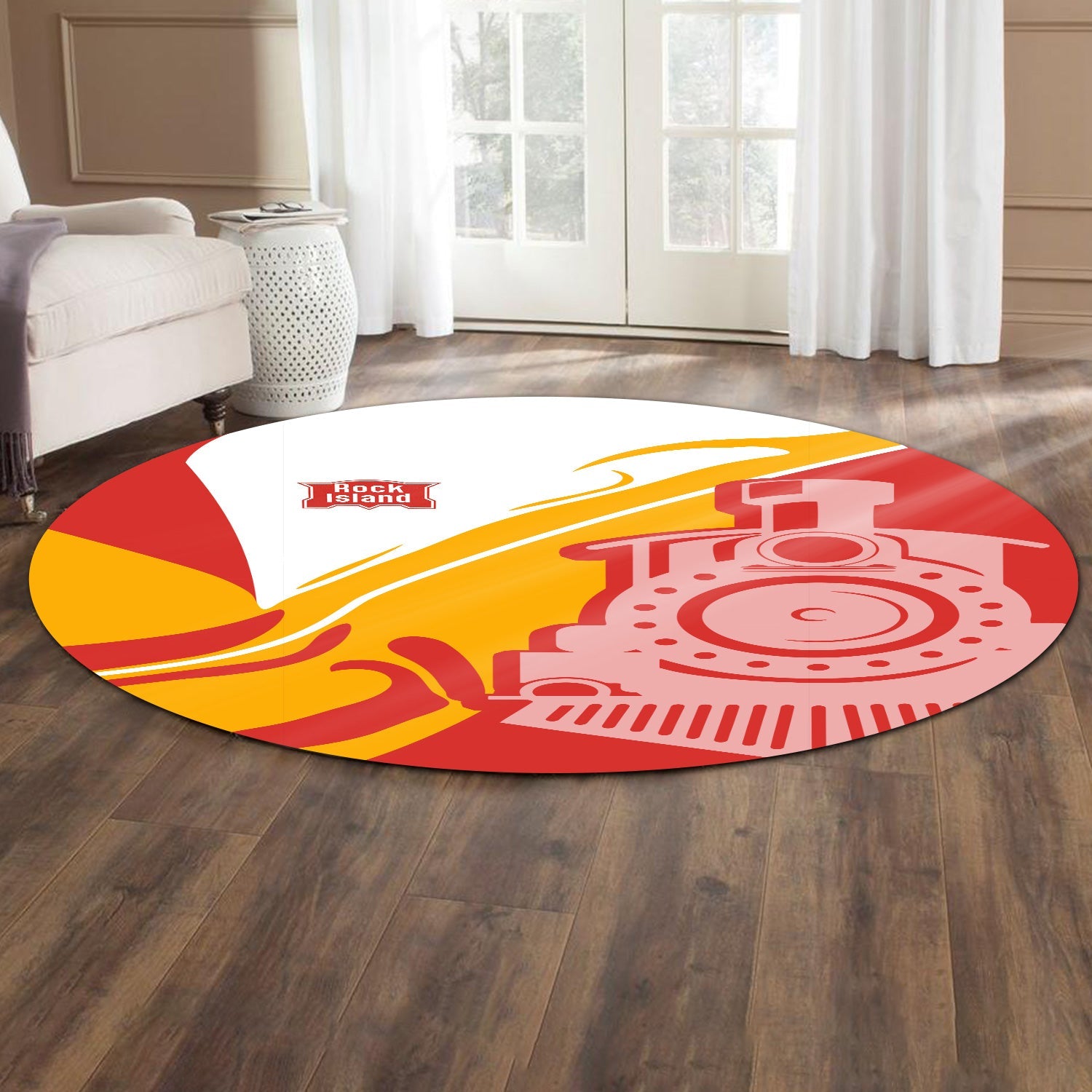 Railspirit Chicago, Rock Island and Pacific Railroad Round Mat Flame-Inspired Style Rock Island Railroad Mat Gift Idea For Train Lovers