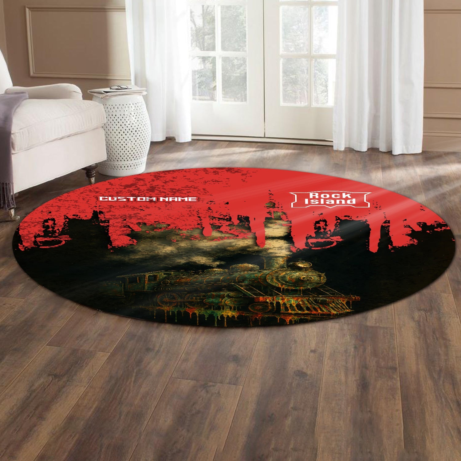 Railspirit Personalized Chicago, Rock Island and Pacific Railroad Round Mat Vintage Train Art Style Rock Island Railroad Mat For Locomotive Fans