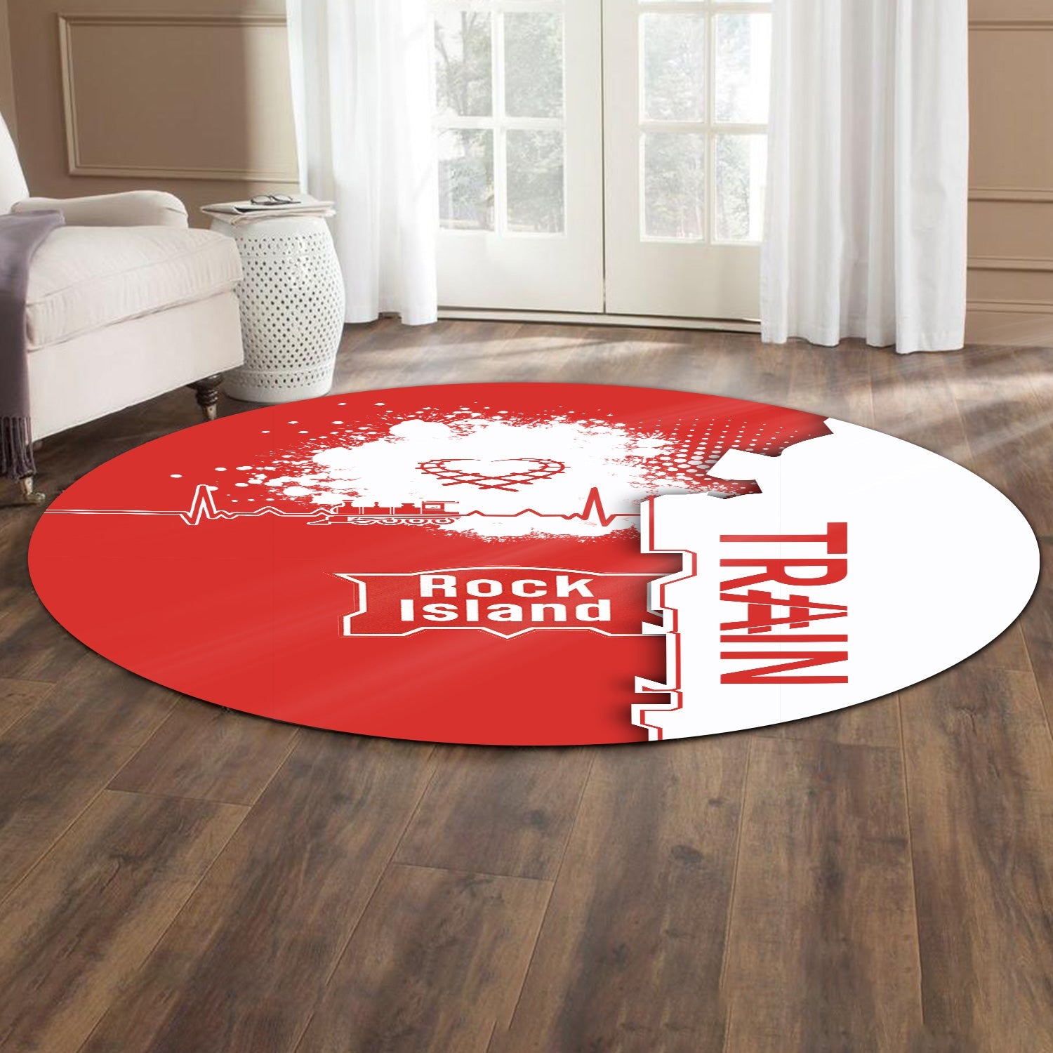 Railspirit Chicago, Rock Island and Pacific Railroad Round Mat Engine Heartbeat and Track Love Style Rock Island Railroad Mat Gift For Train Lovers