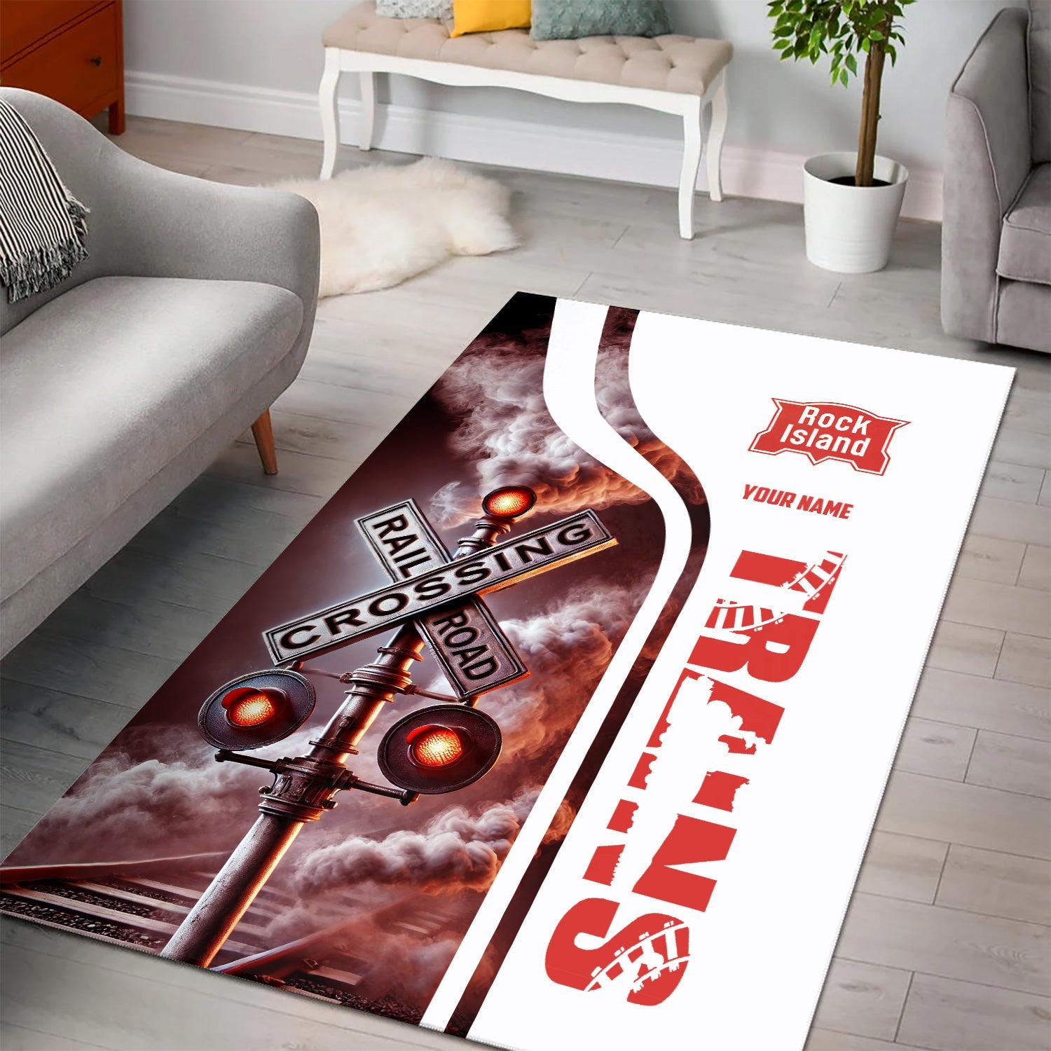 Railspirit Personalized Chicago, Rock Island and Pacific Railroad Area Rug Railroad Crossing Sign Rock Island Railroad Rug All Over Print
