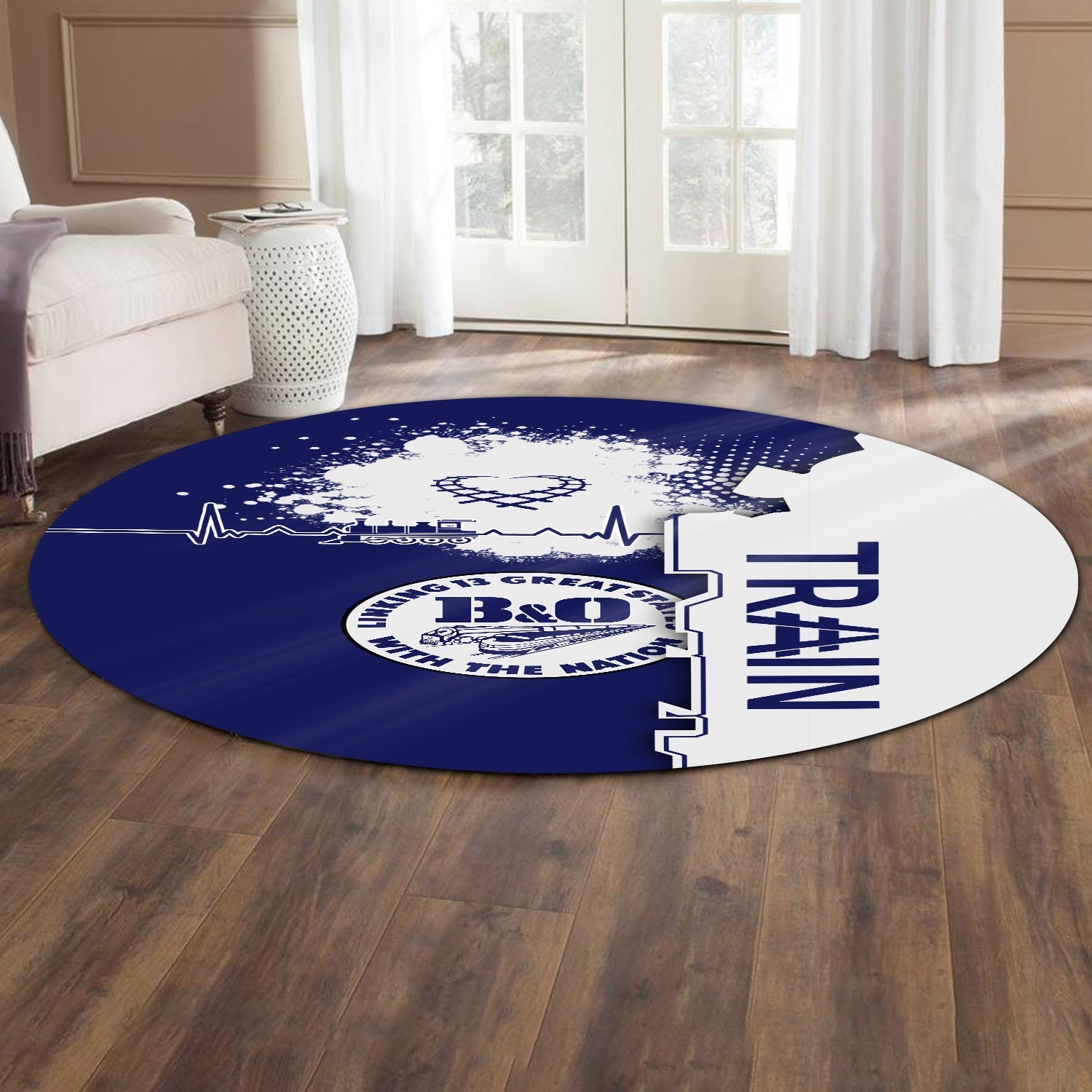 Railspirit B&O Great States Railroad Round Mat Engine Heartbeat and Track Love Style Mat Gift Idea For Train Lovers