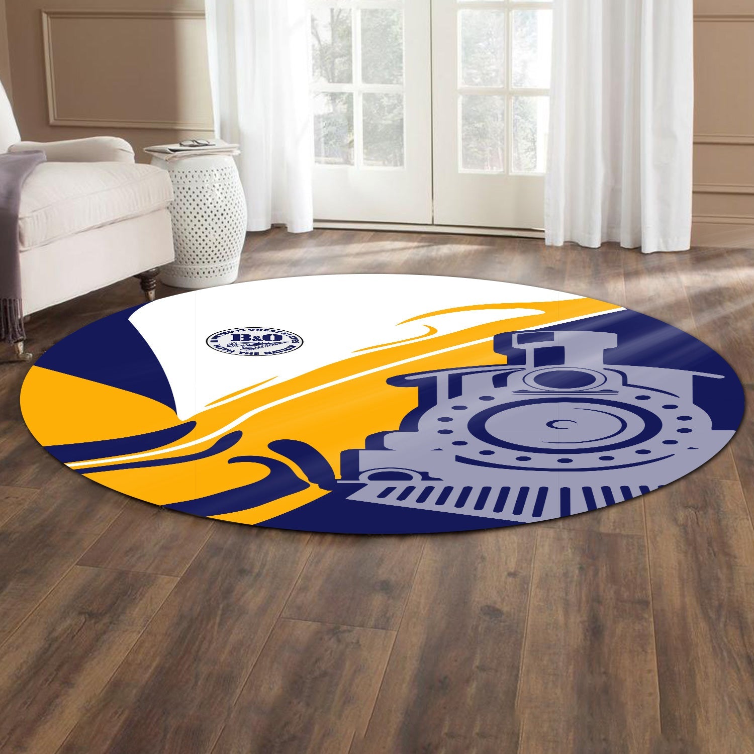 Railspirit B&O Great States Railroad Round Mat Flame-Inspired Style Mat Gift Idea For Train Lovers