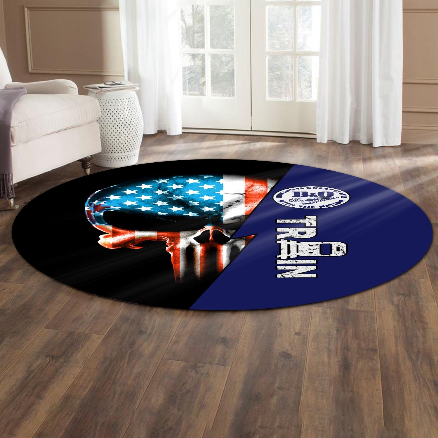 Railspirit B&O Great States Railroad Round Mat Train Skull American Flag Style Rug All Over Print